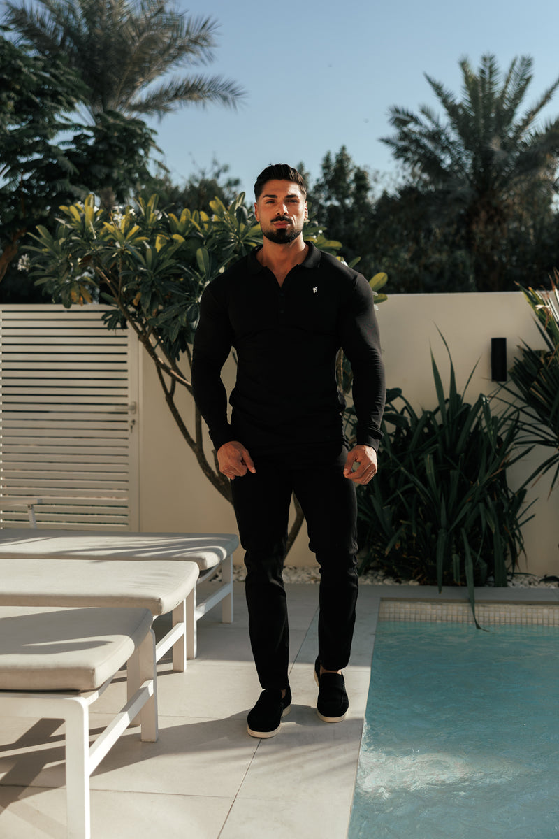 Father Sons Classic Black / Silver Polo Shirt Long Sleeve - FSH1396