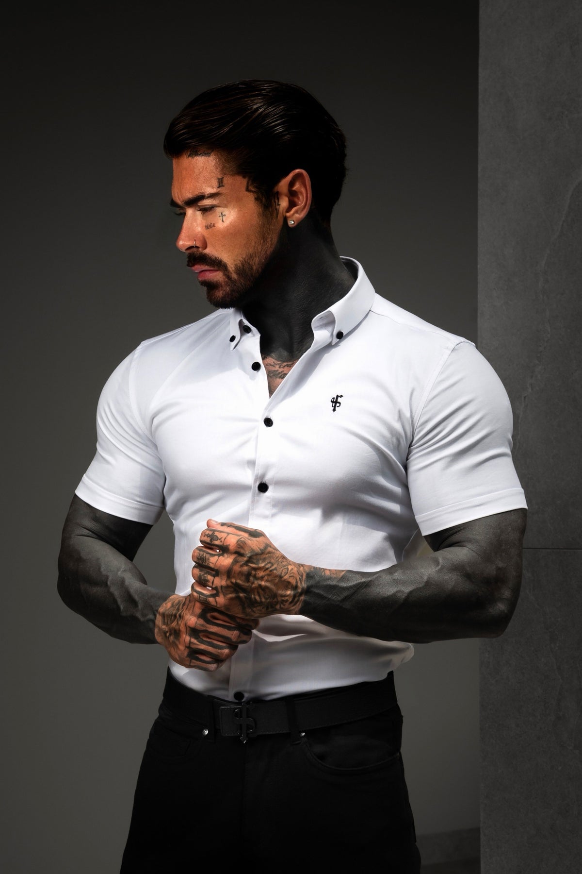 Super Slim Stretch Classic Oxford White Short Sleeve - FS301