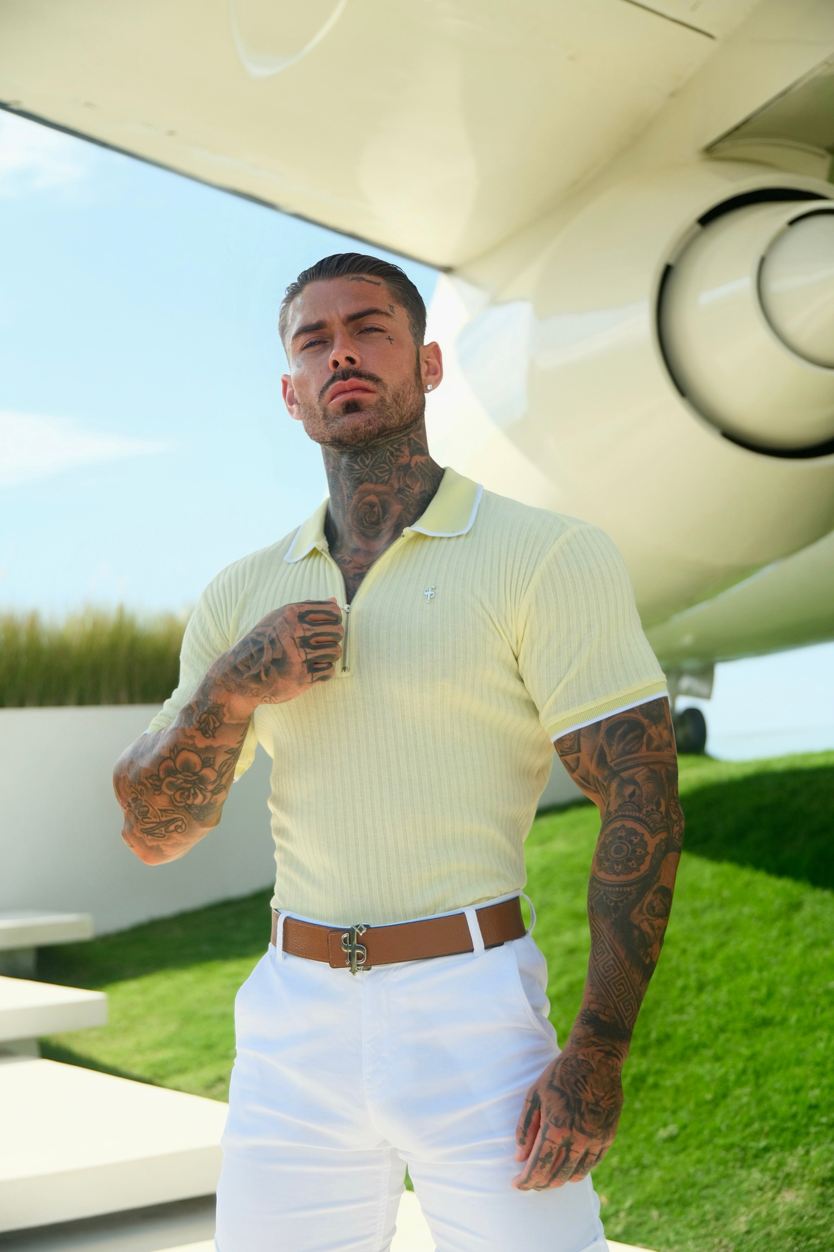 Classic Lemon Ribbed Zip Polo with Contrast Short Sleeve - FSH1107