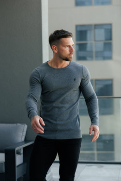 FS Charcoal Crew Neck Knitted Jumper With FS Branding - FSN198