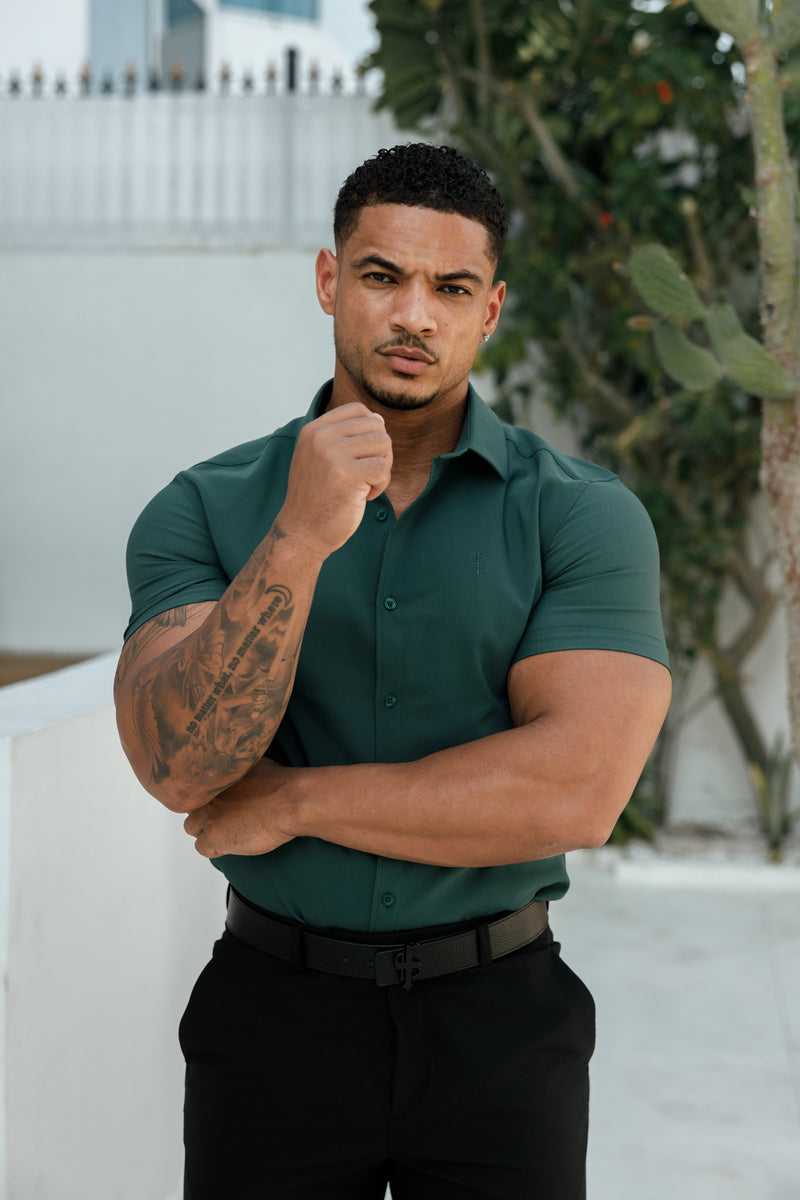 Father Sons Super Slim Scuba Forest Green Short Sleeve Stretch - FS1026