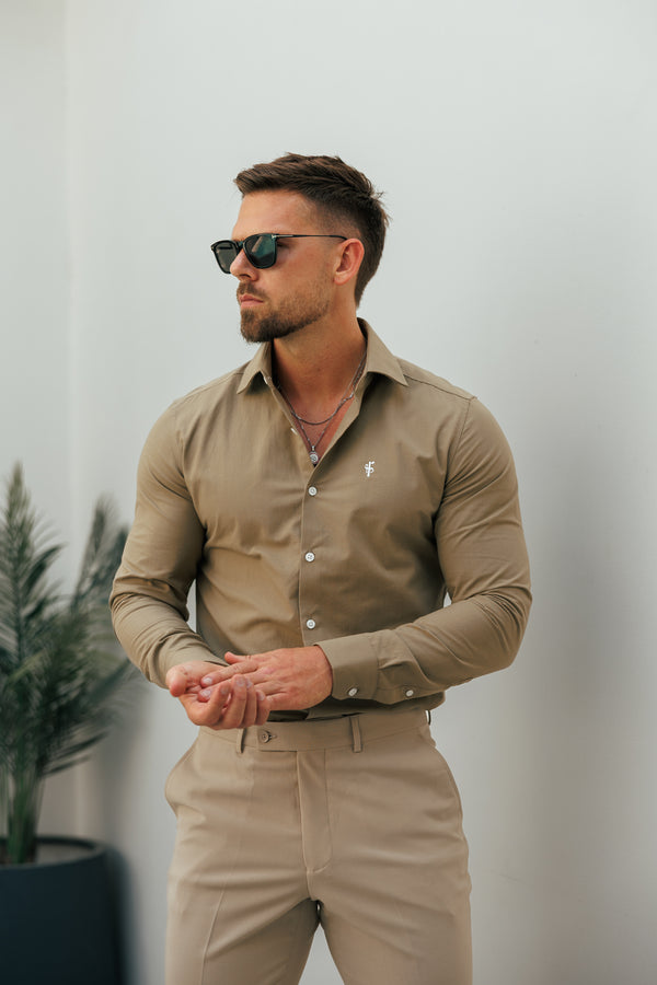 Father Sons Classic Khaki Long Sleeve with Cutaway Collar - FS1178