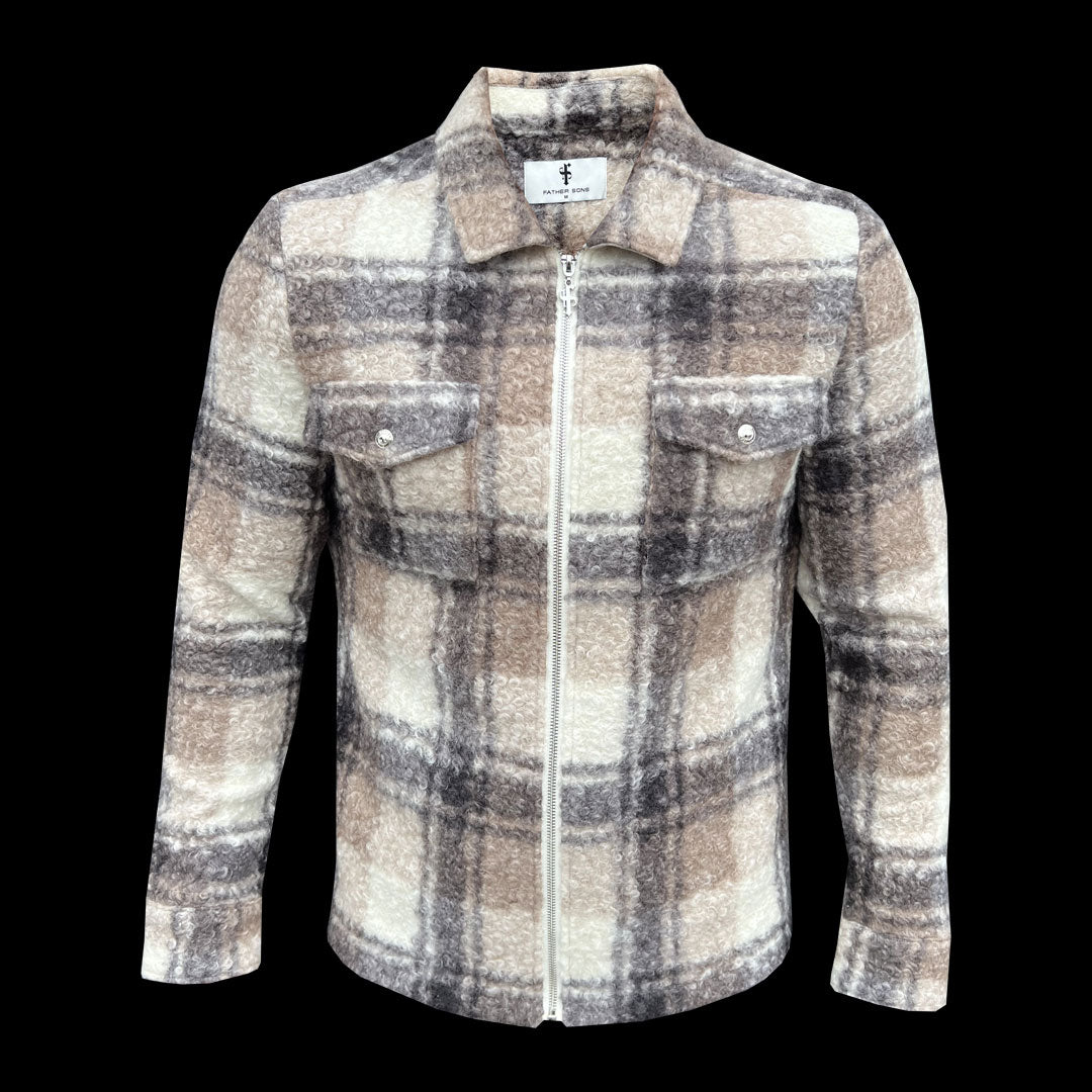 Boucle Zipped Check Jacket Taupe - FSN155