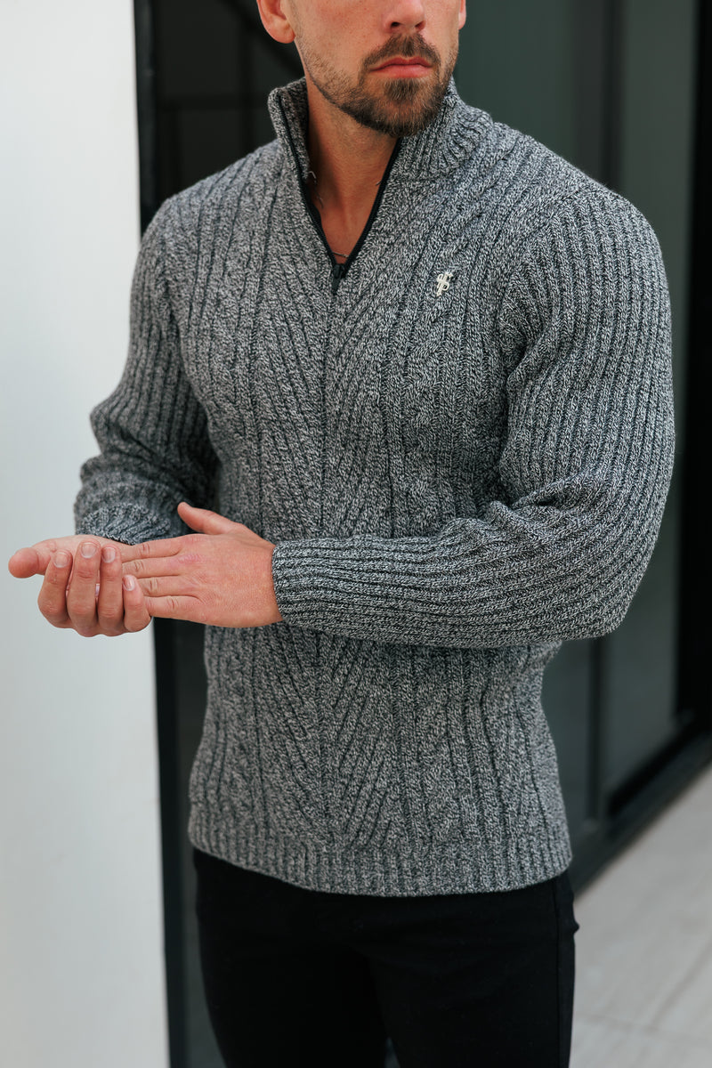 FS Funnel Neck Jumper with Quarter Zip Black / White Two Tone - FSJ154 (PRE ORDER 29TH DECEMBER)