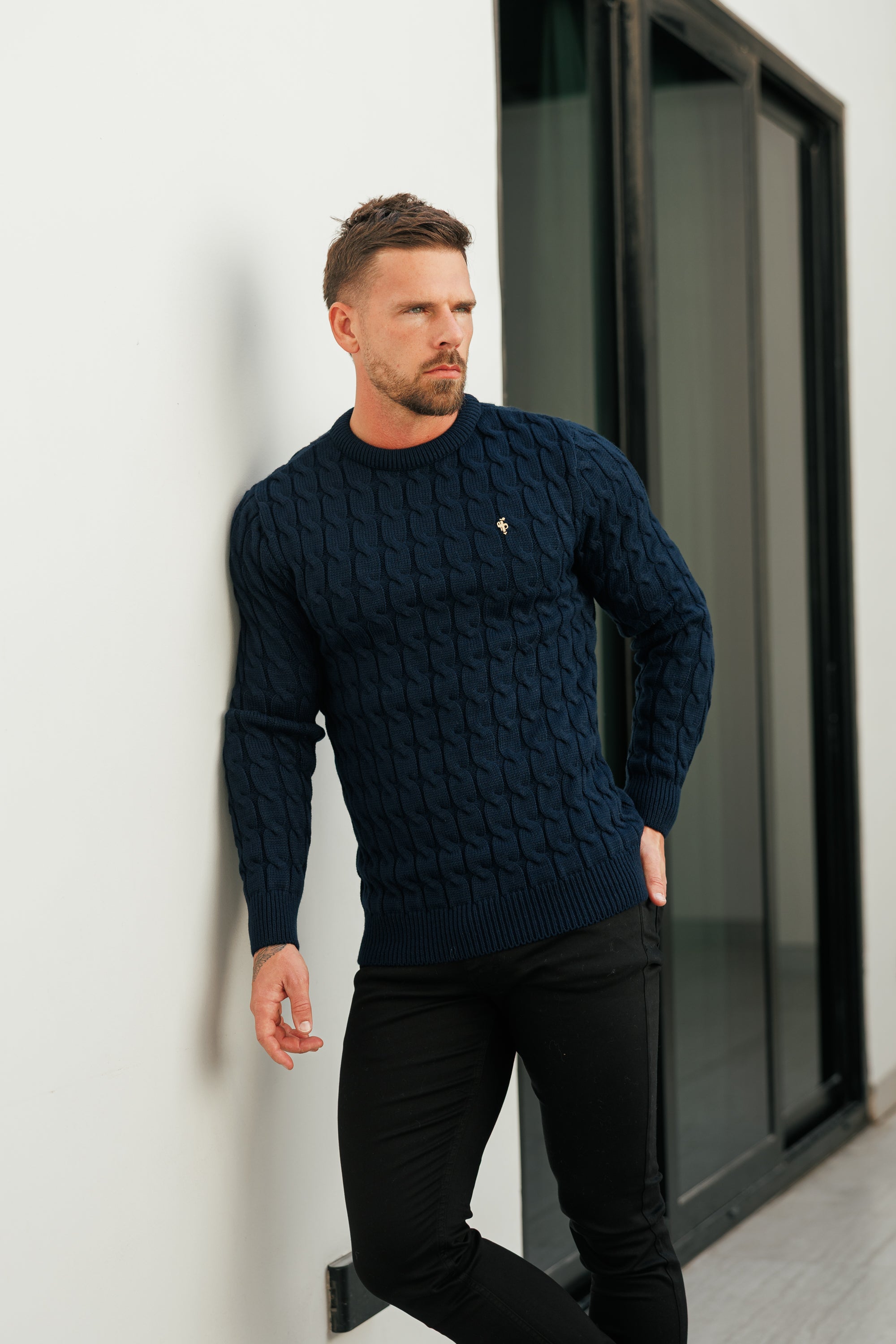 Link Weave Knit Navy Crew Neck Jumper - FSJ125