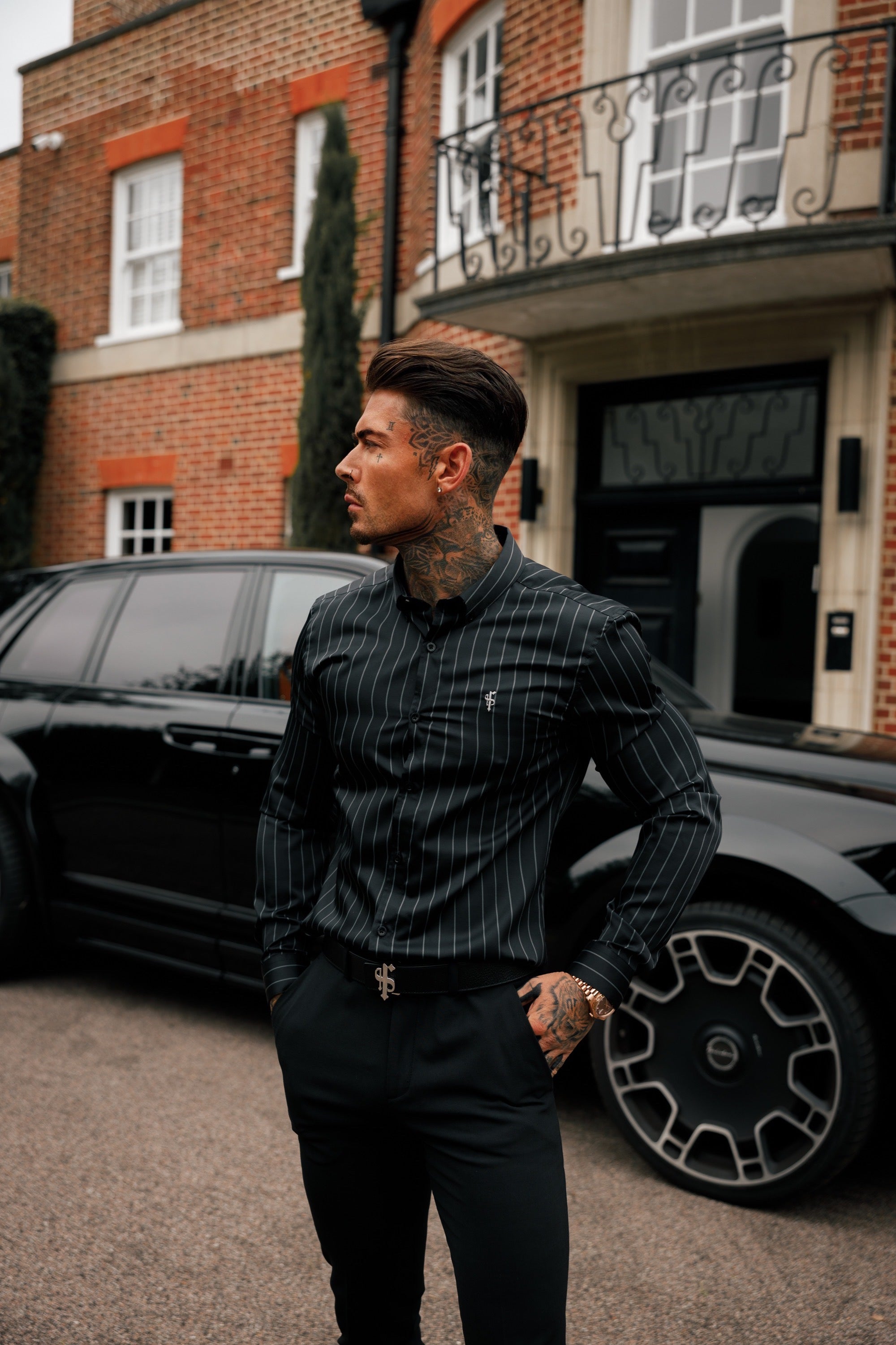 Classic Black / Grey Woven Sateen Stripe Long Sleeve - FS993