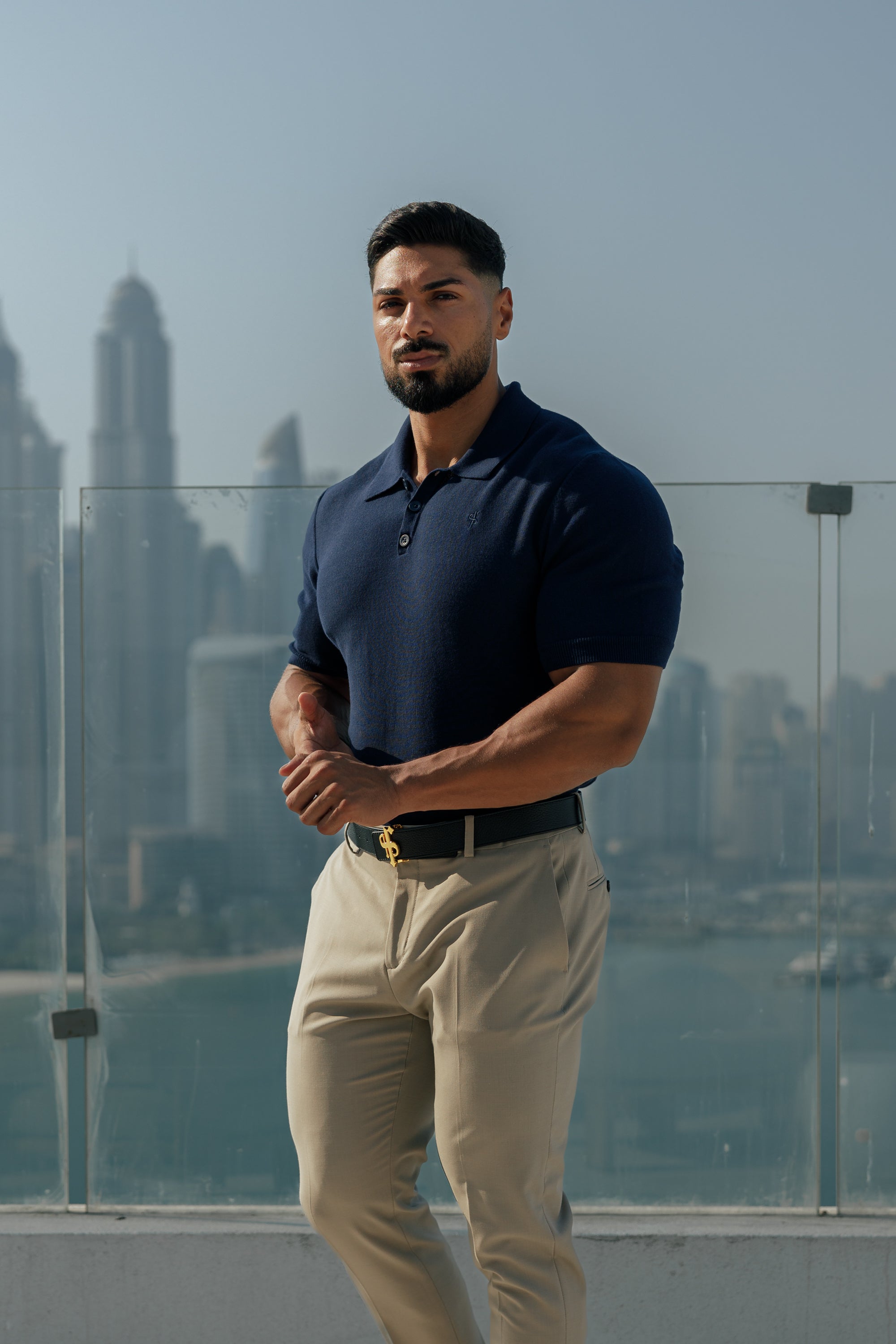Classic Plain Navy Knitted Polo Short Sleeve - FSN109