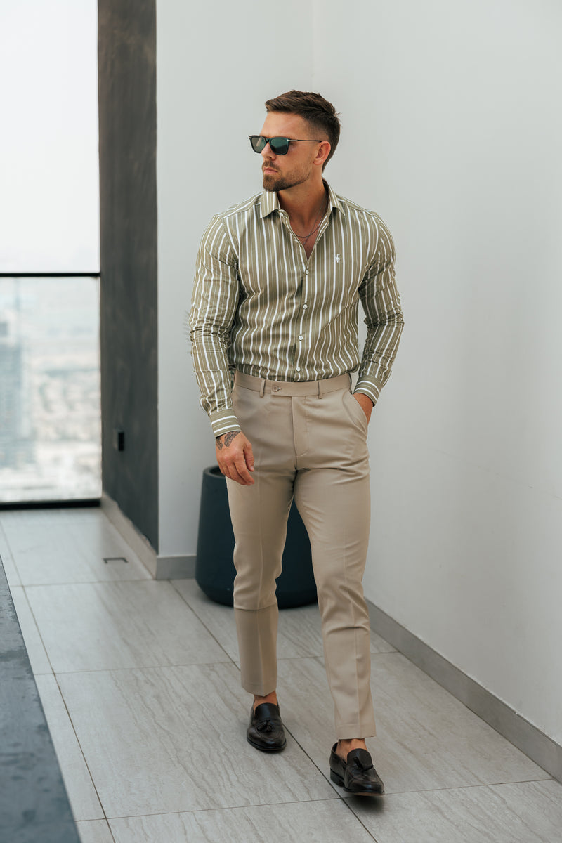 Father Sons Classic Sage Green / White Stripe Long Sleeve with Cutaway Collar - FS1176