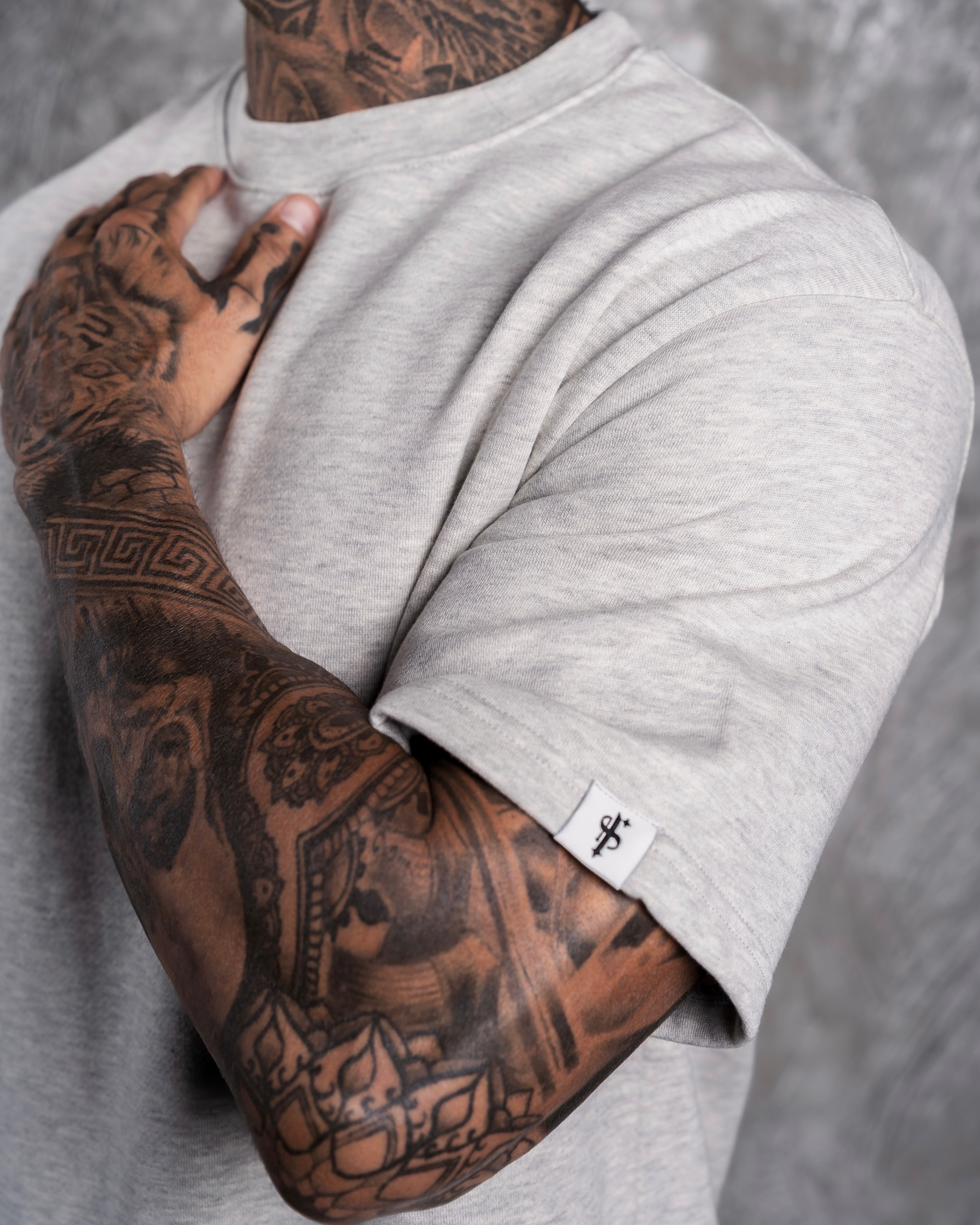 Classic Extra Heavyweight Oversized Crew T Shirt Melange Grey - FSR040