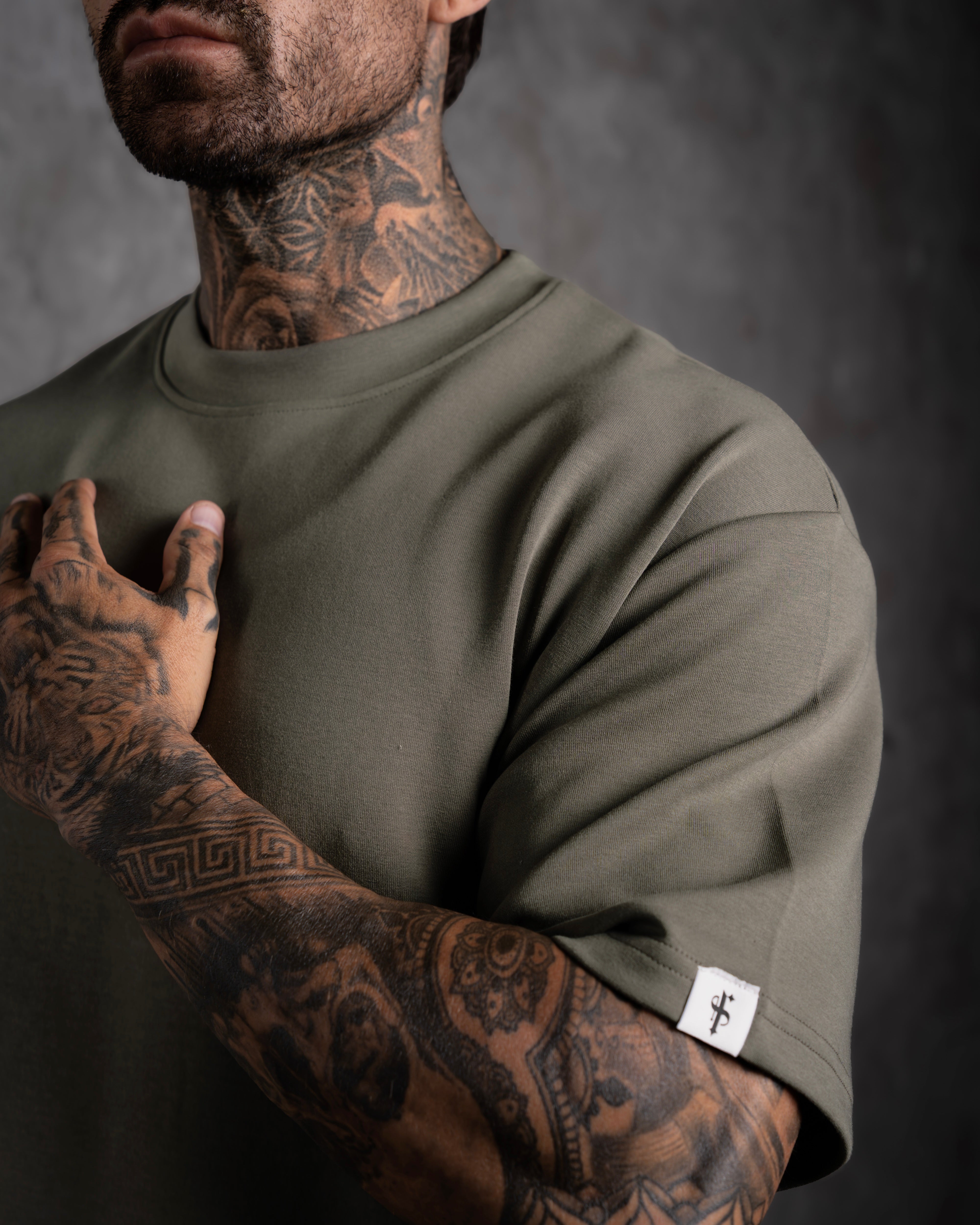Classic Heavyweight Oversized Crew T Shirt Khaki - FSR041