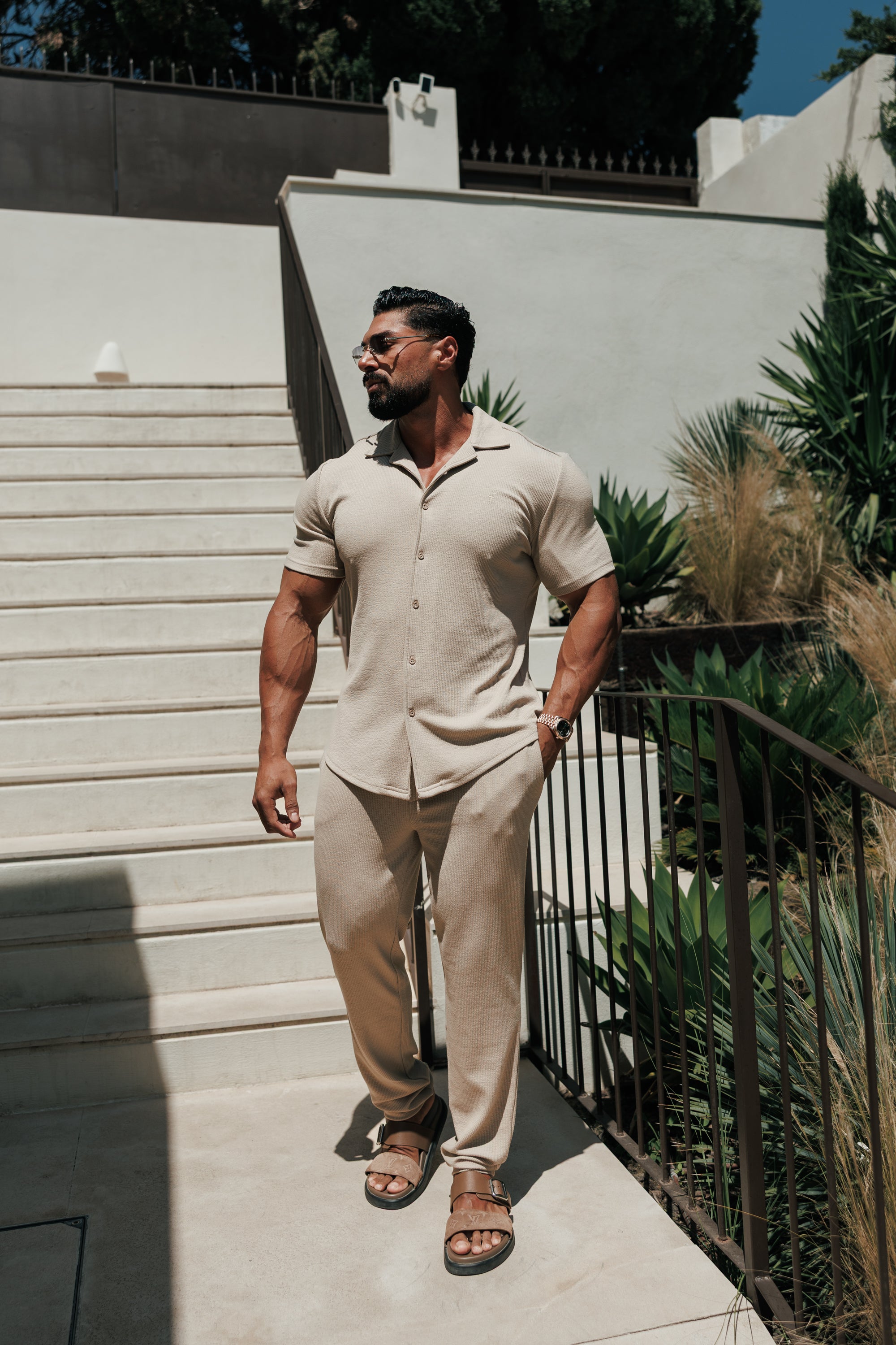 Jersey Cord Slim Beige Trousers - FSR089