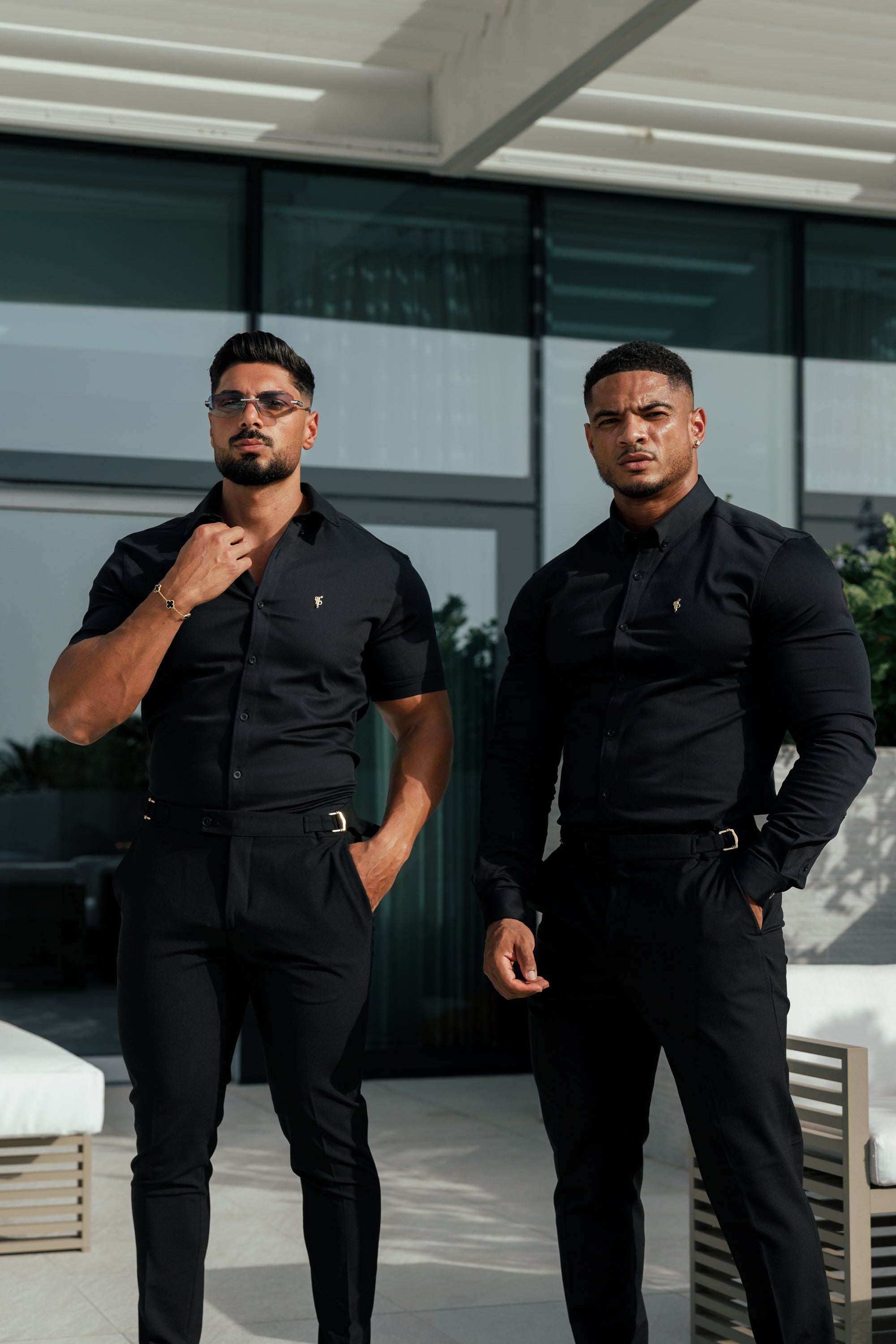 Slim Formal Black Stretch Trousers With Gold Waist Adjusters - FST036