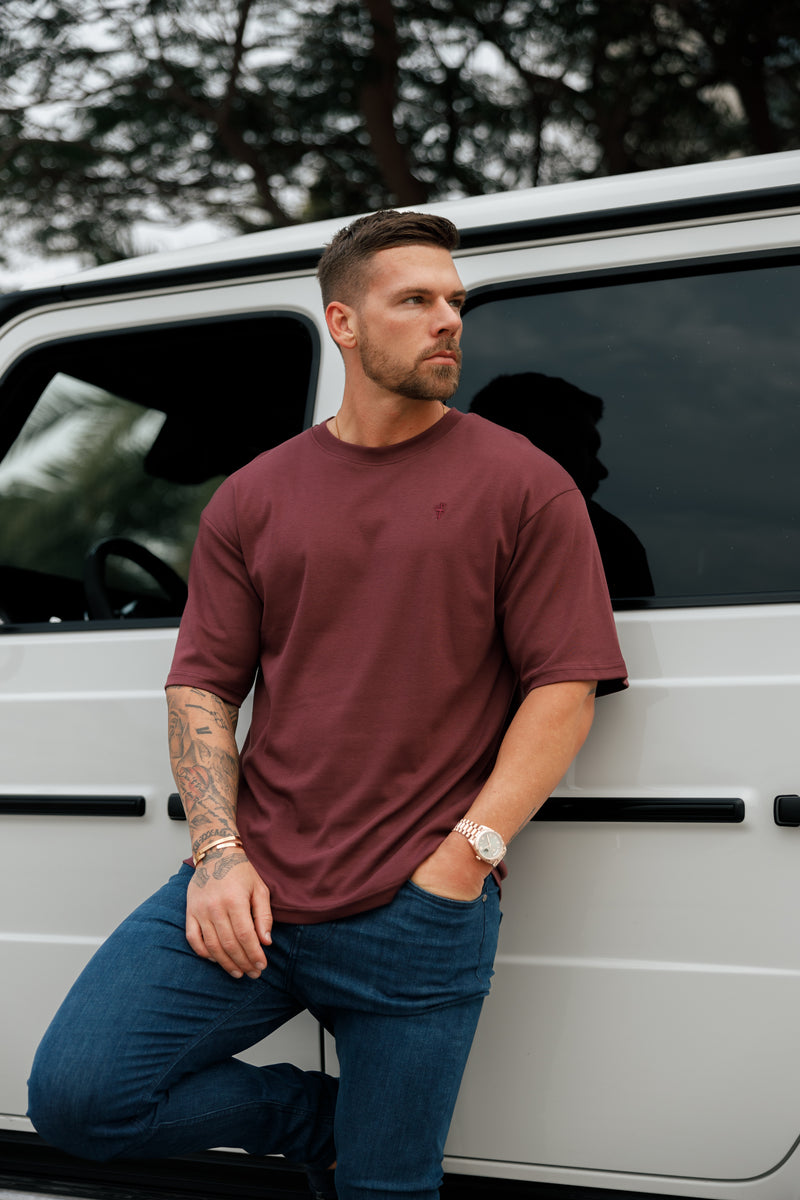 Father Sons Classic Burgundy Oversized Crew T Shirt - FSH868