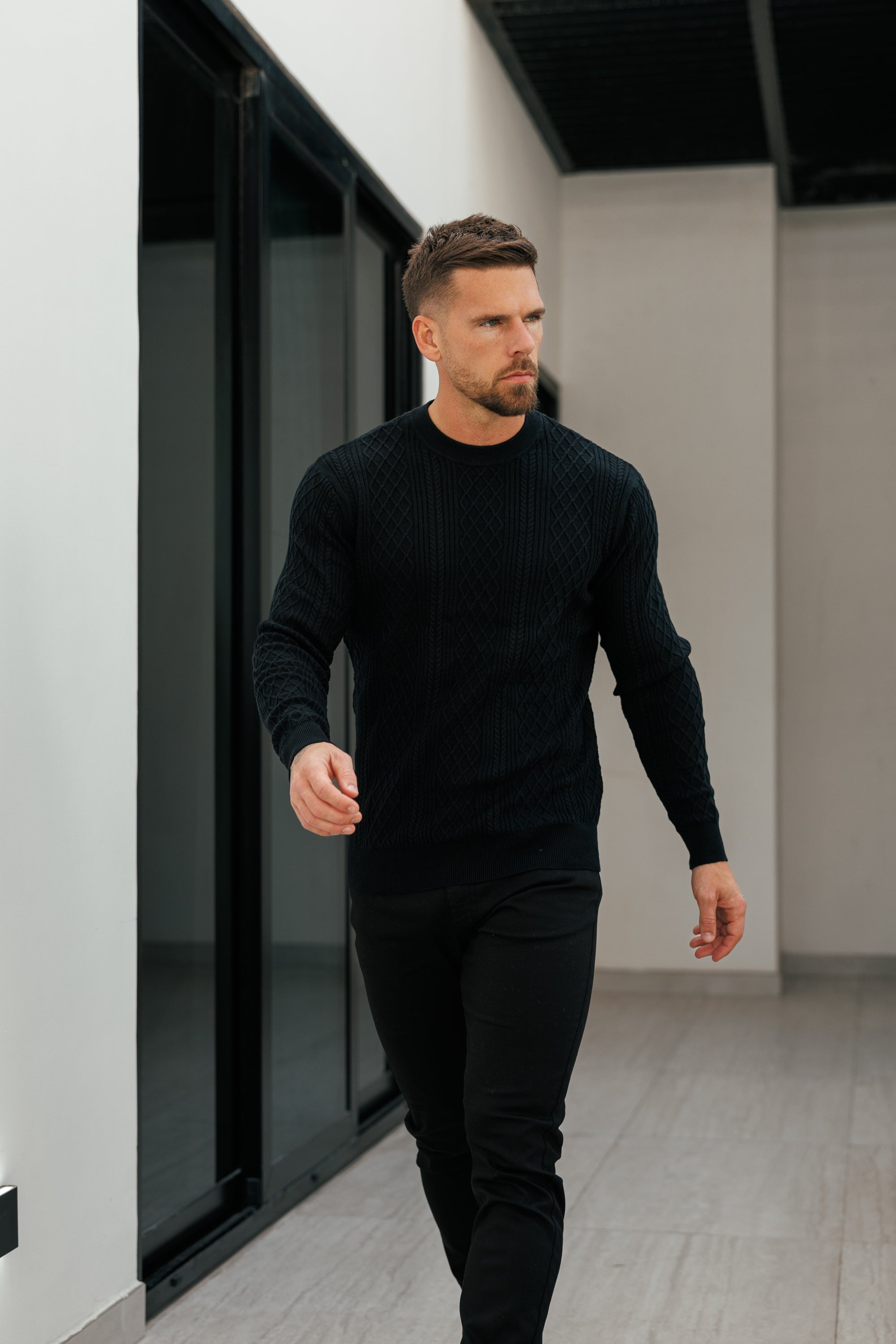 Fine Knit Diamond Black Jumper Long Sleeve  -  FSA006