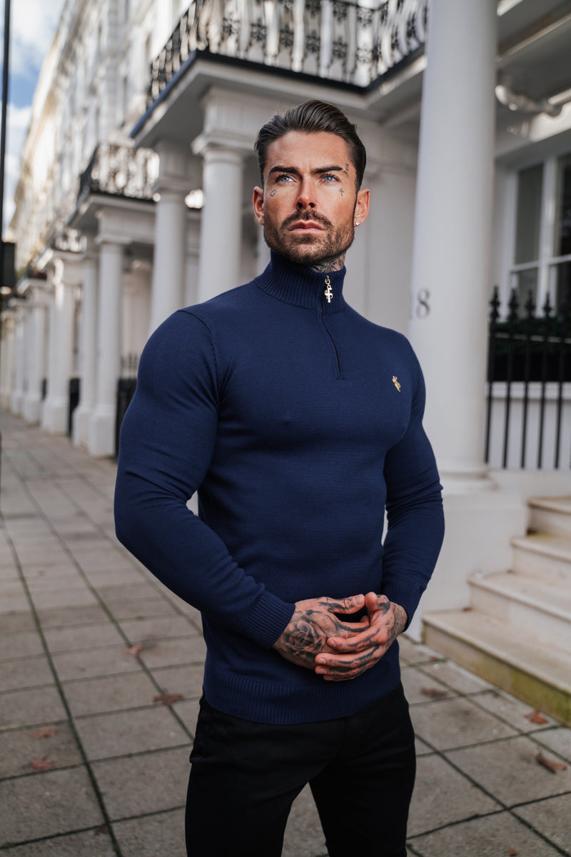 Father Sons Navy Funnel Neck 1/2 Zip Knitted Jumper - FSN122