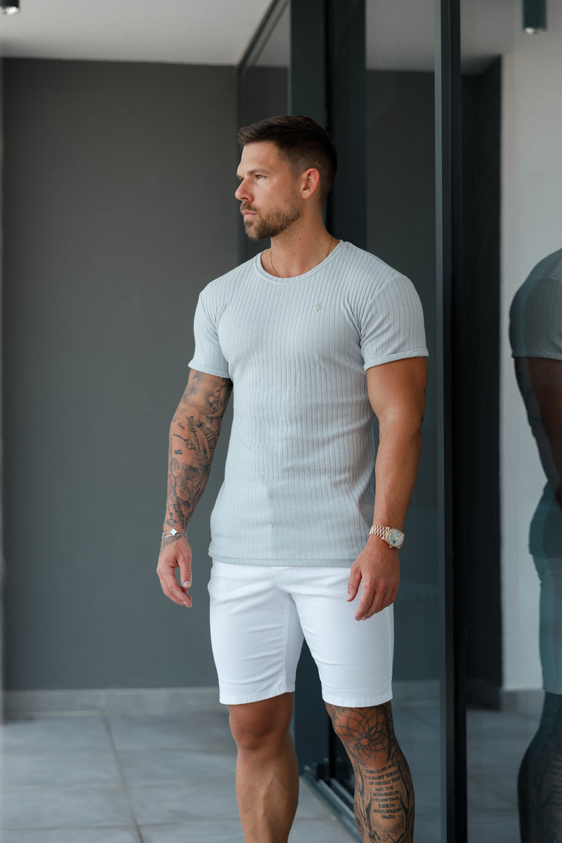 Father Sons Classic Light Grey / Silver Ribbed Knit Super Slim Short Sleeve Crew - FSH1085