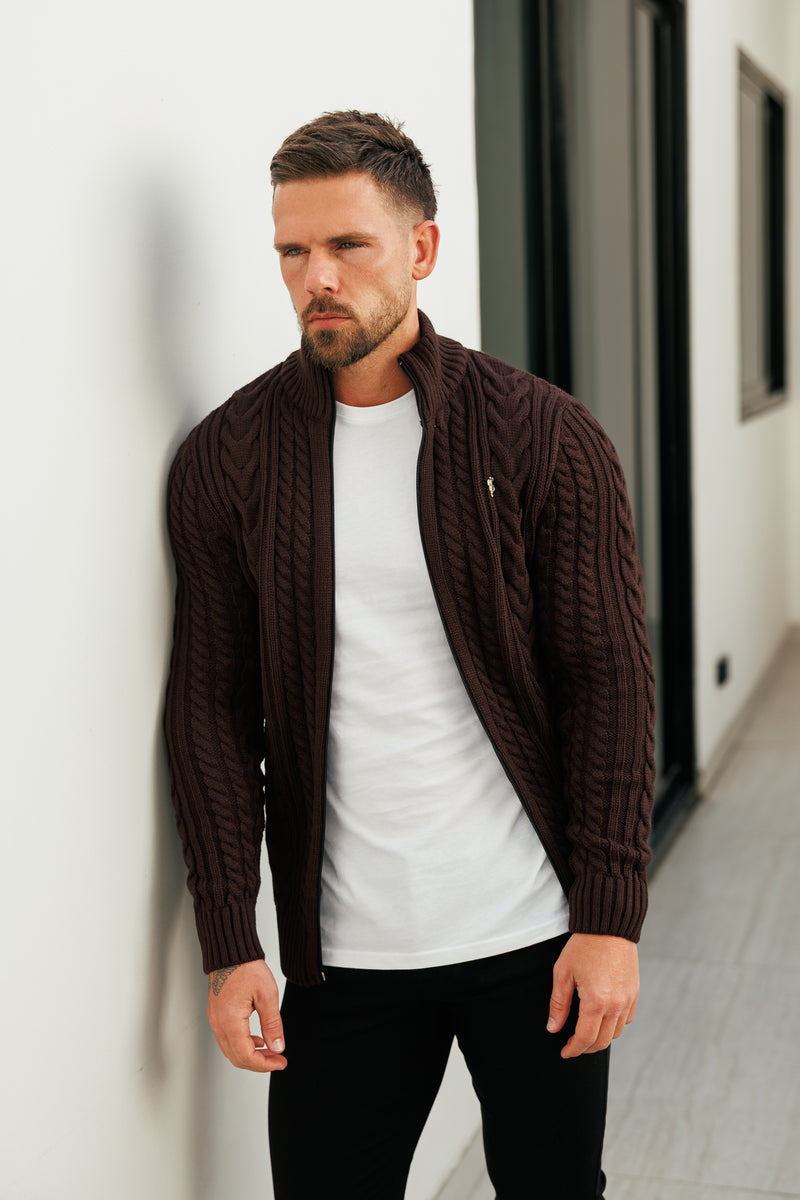 Father Sons Funnel Neck Full Zip Cardigan Brown -  FSJ142 (PRE ORDER 21ST DECEMBER)