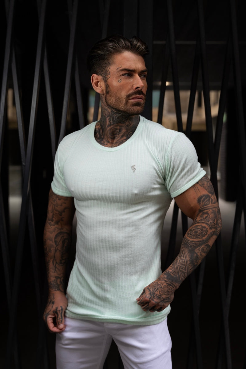 Father Sons Classic Mint / Silver Ribbed Knit Super Slim Short Sleeve Crew - FSH1094