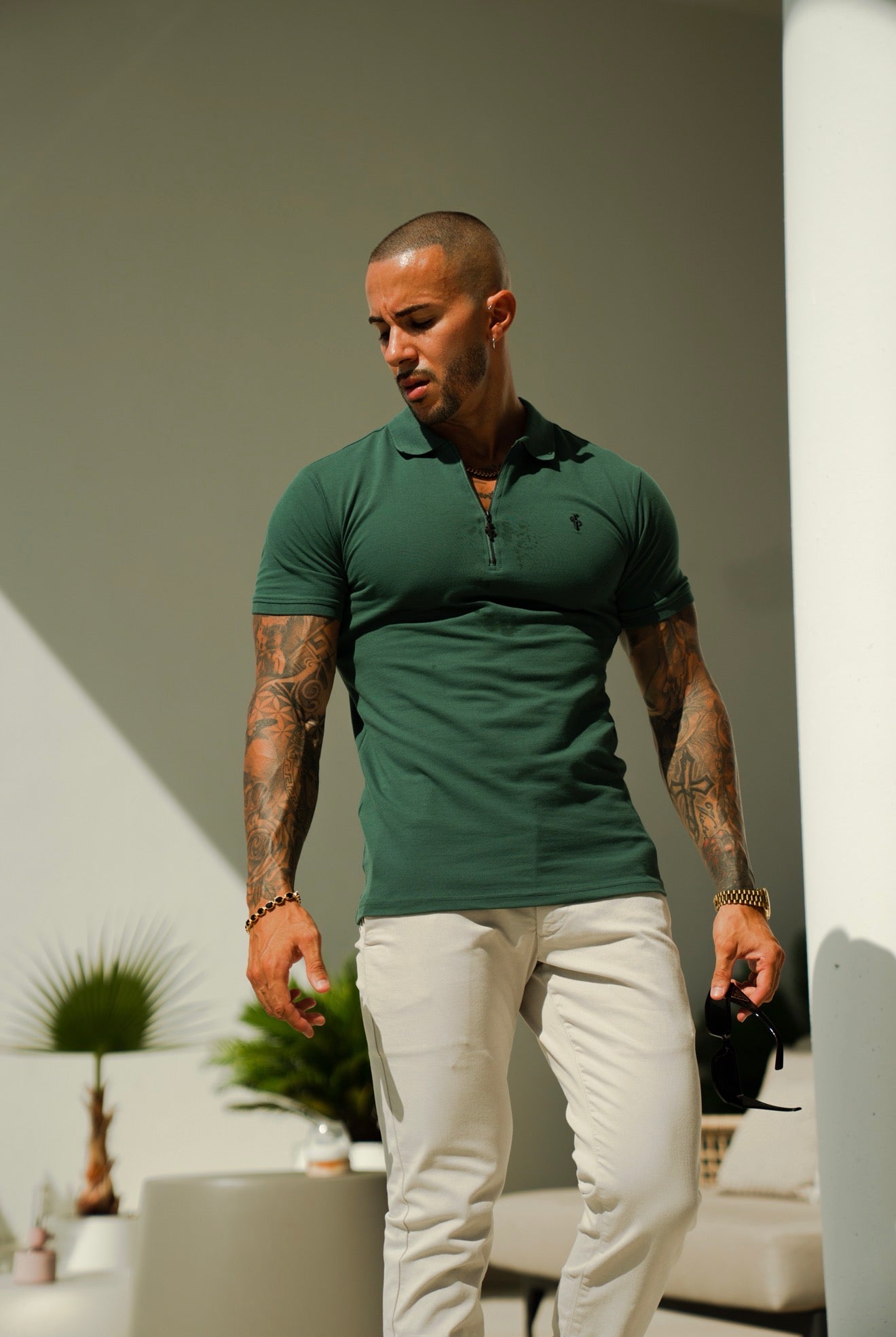 Classic Forest Green and Black Zipped Polo Shirt - FSH1537