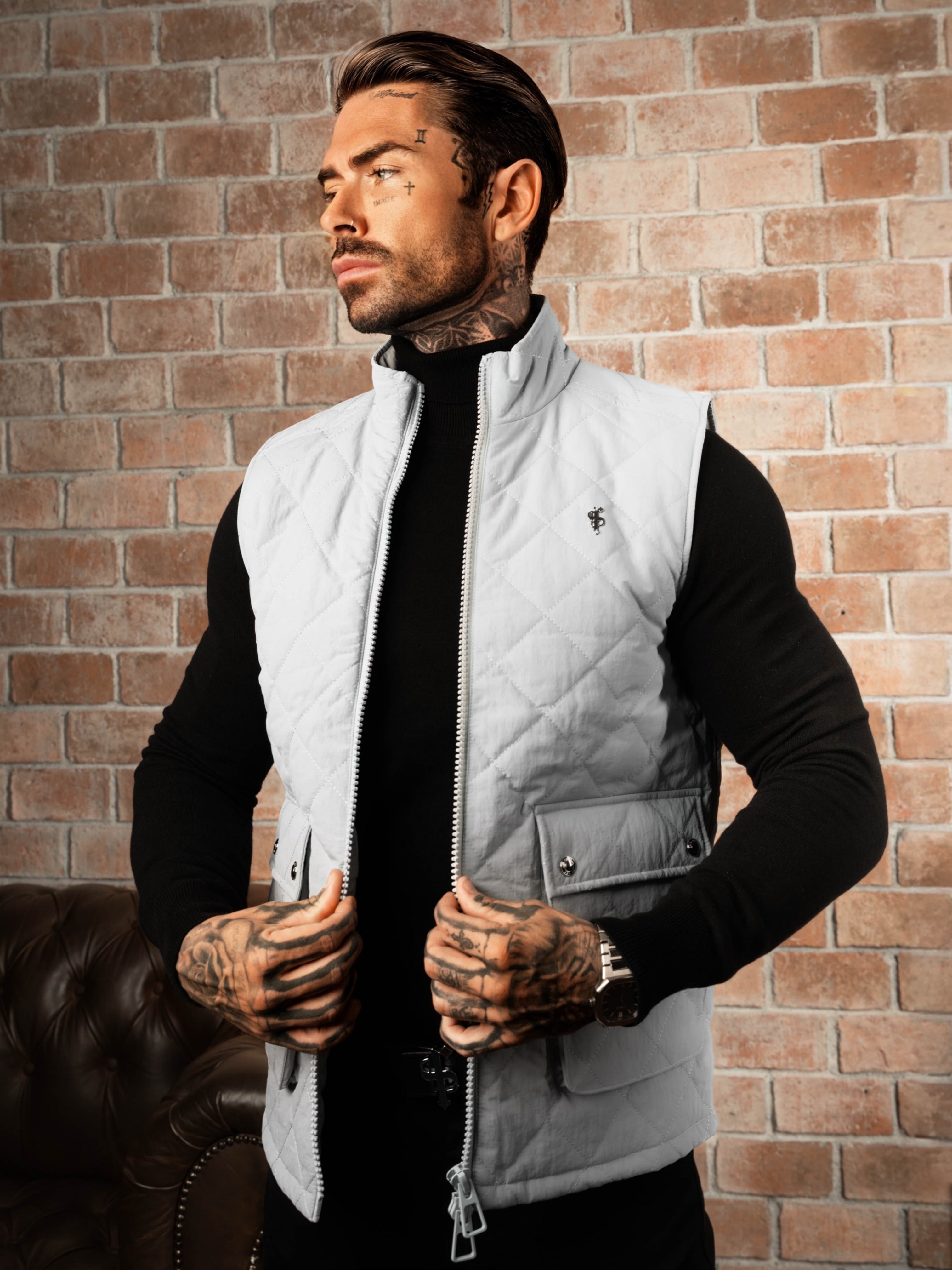Grey Padded Gilet With Front Pockets  - FSN211
