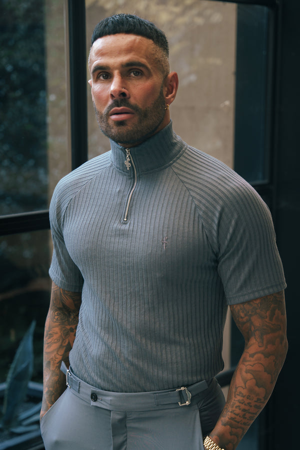 Father Sons Classic Charcoal Ribbed Zip Funnel Neck Raglan Short Sleeve Crew - FSH1288 (PRE ORDER 30TH NOVEMBER)