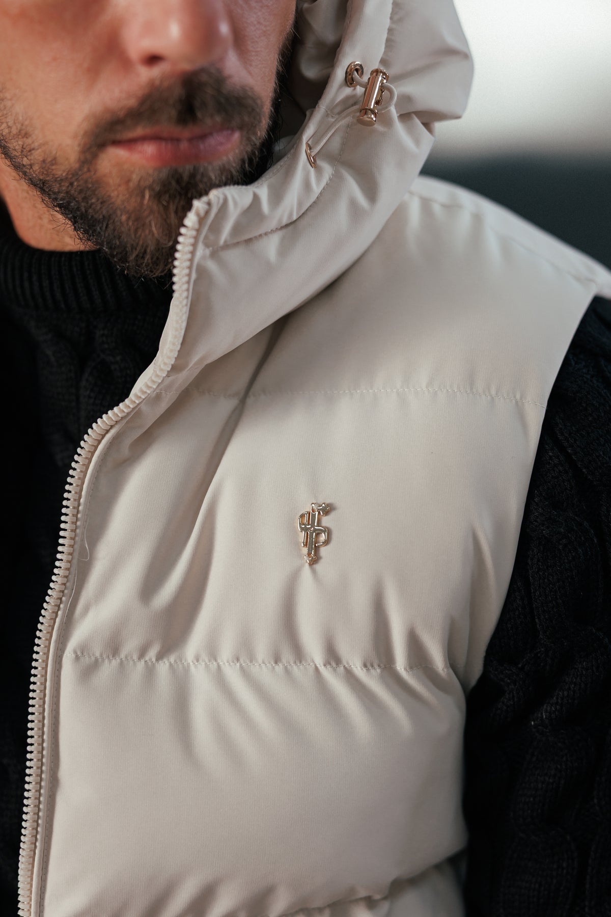 Light Beige Padded Hooded Gilet - FSN243 (PRE ORDER 24TH OCTOBER)