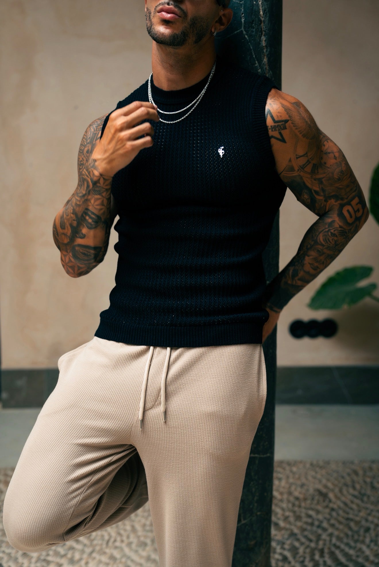 Black / Silver Viscose Crochet Knitted Vest - FSJ164 (PRE ORDER 17TH JULY)