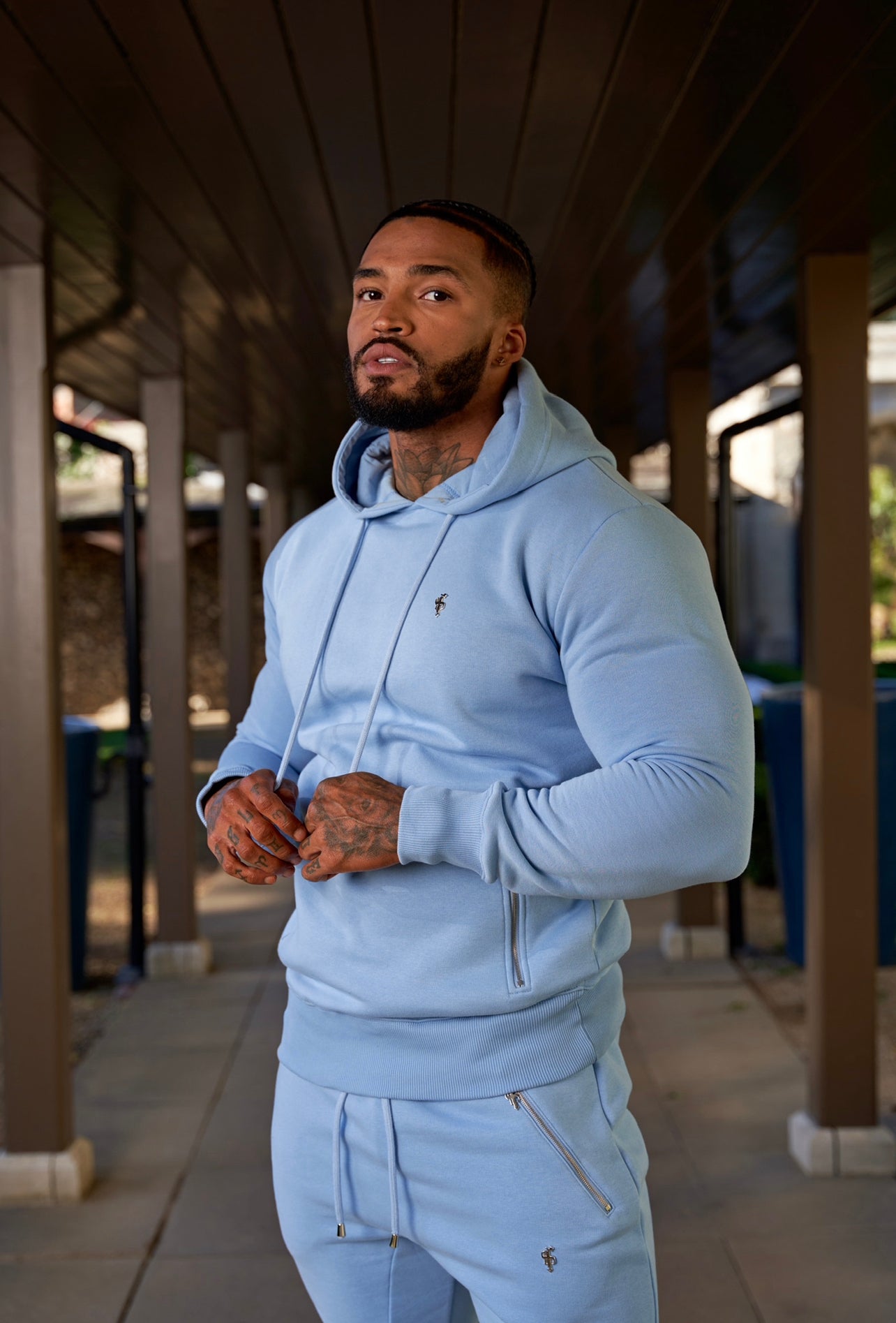 Sky Blue / Silver Overhead Hoodie Top with Zipped Pockets - FSH801