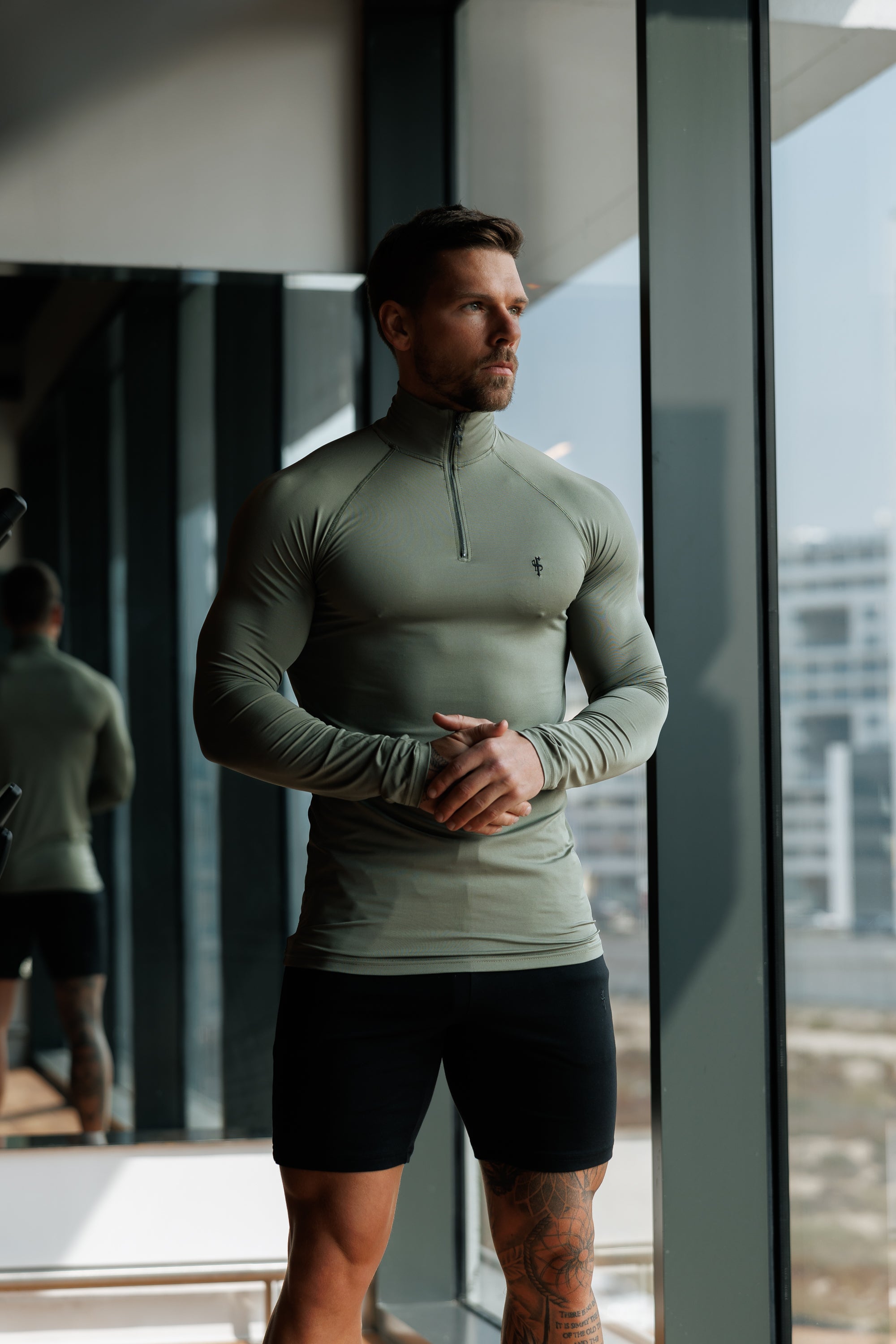 LS Olive Half Zip Gym Top - FSH1280