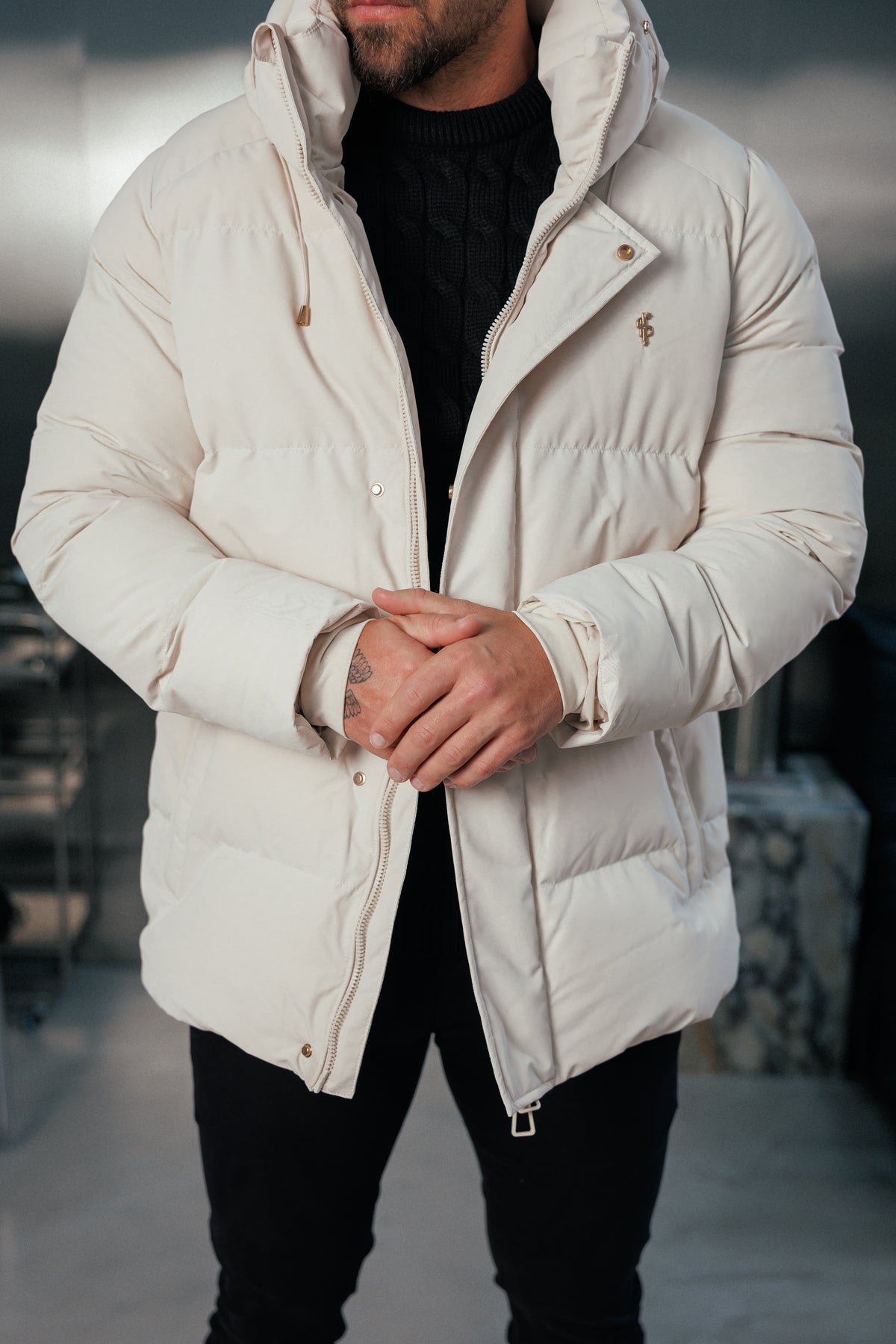 Light Beige Padded Coat with Hood - FSN239 (PRE ORDER 24TH OCTOBER)