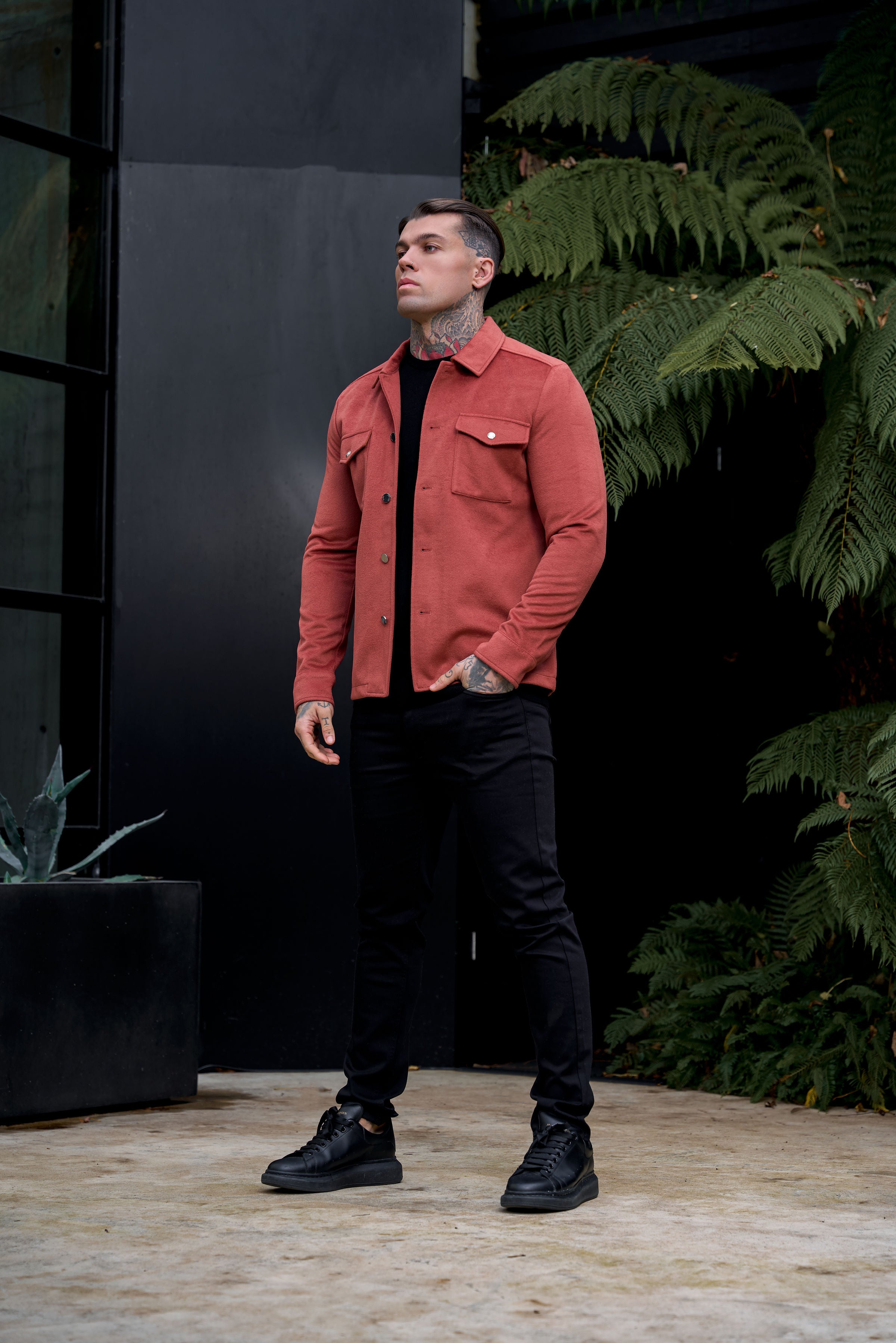Brushed Button Up Plain Jacket Rust - FSN181