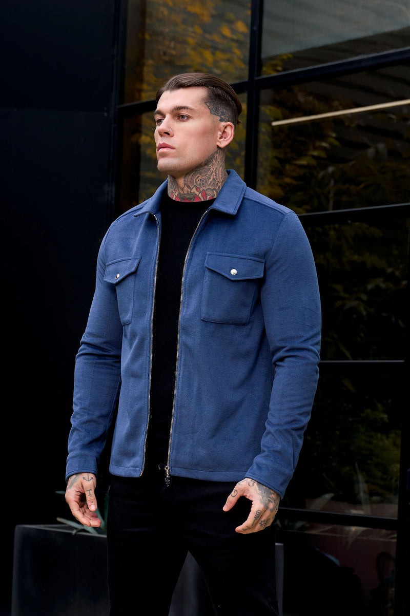 FS Brushed Zipped Plain Jacket Blue - FSN175