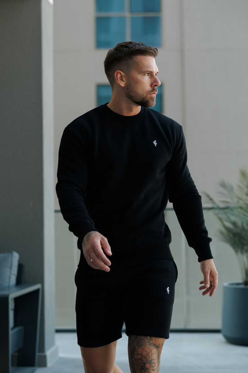 FS Plain Black Crew Jumper With FS Branding - FSH1183