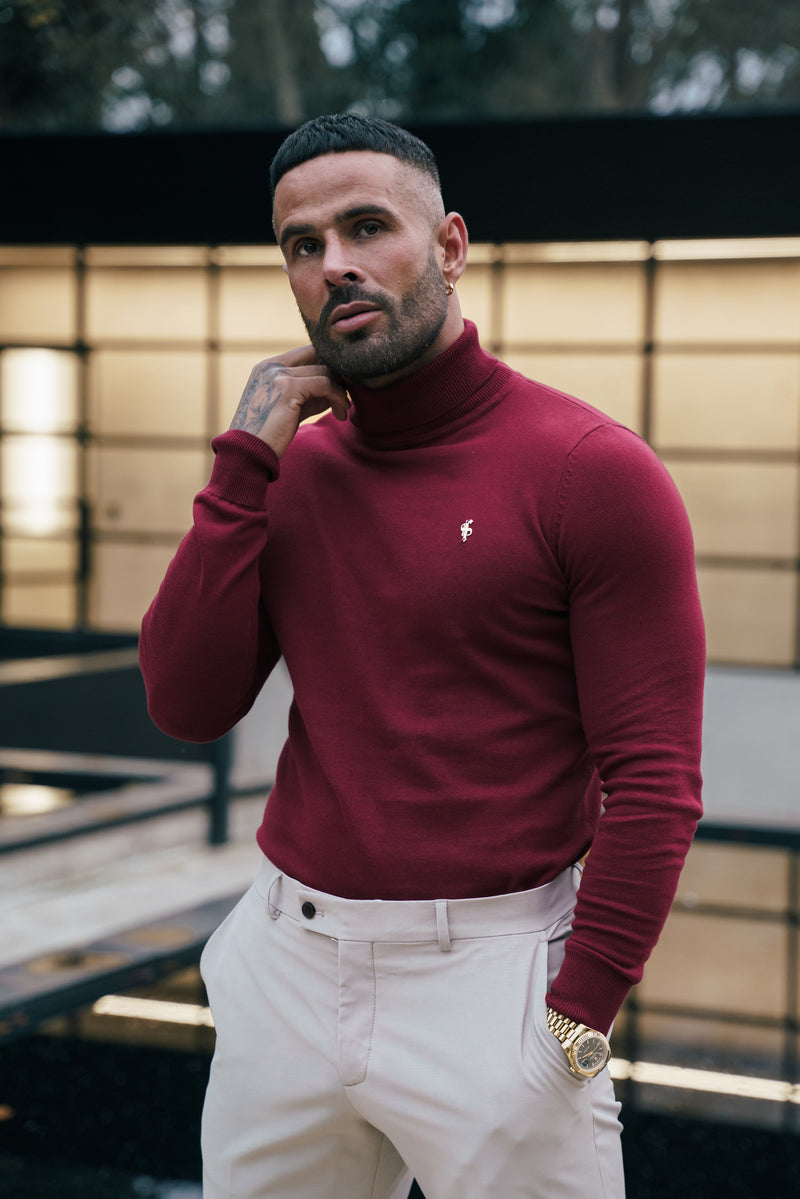 FS Brick Red Roll Neck Knitted Jumper With FS Branding - FSN203