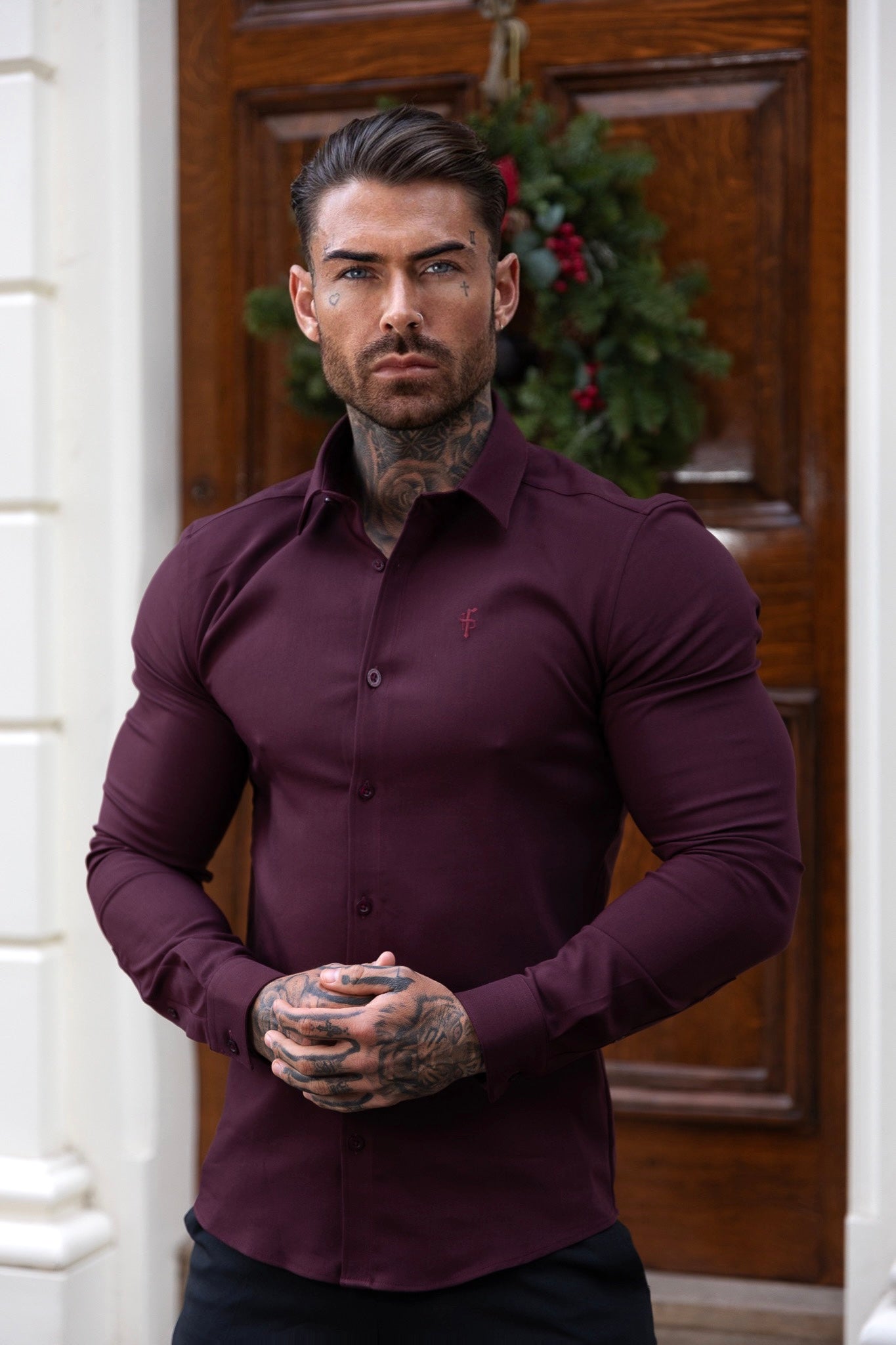Super Slim Scuba Burgundy Long Sleeve Stretch - FS1029