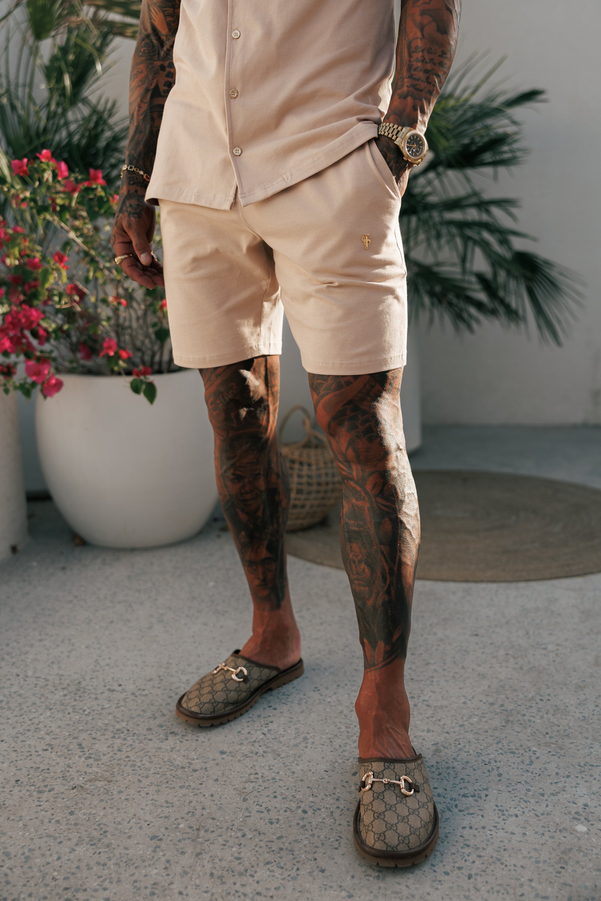 Beige Pique Shorts - FSH1362