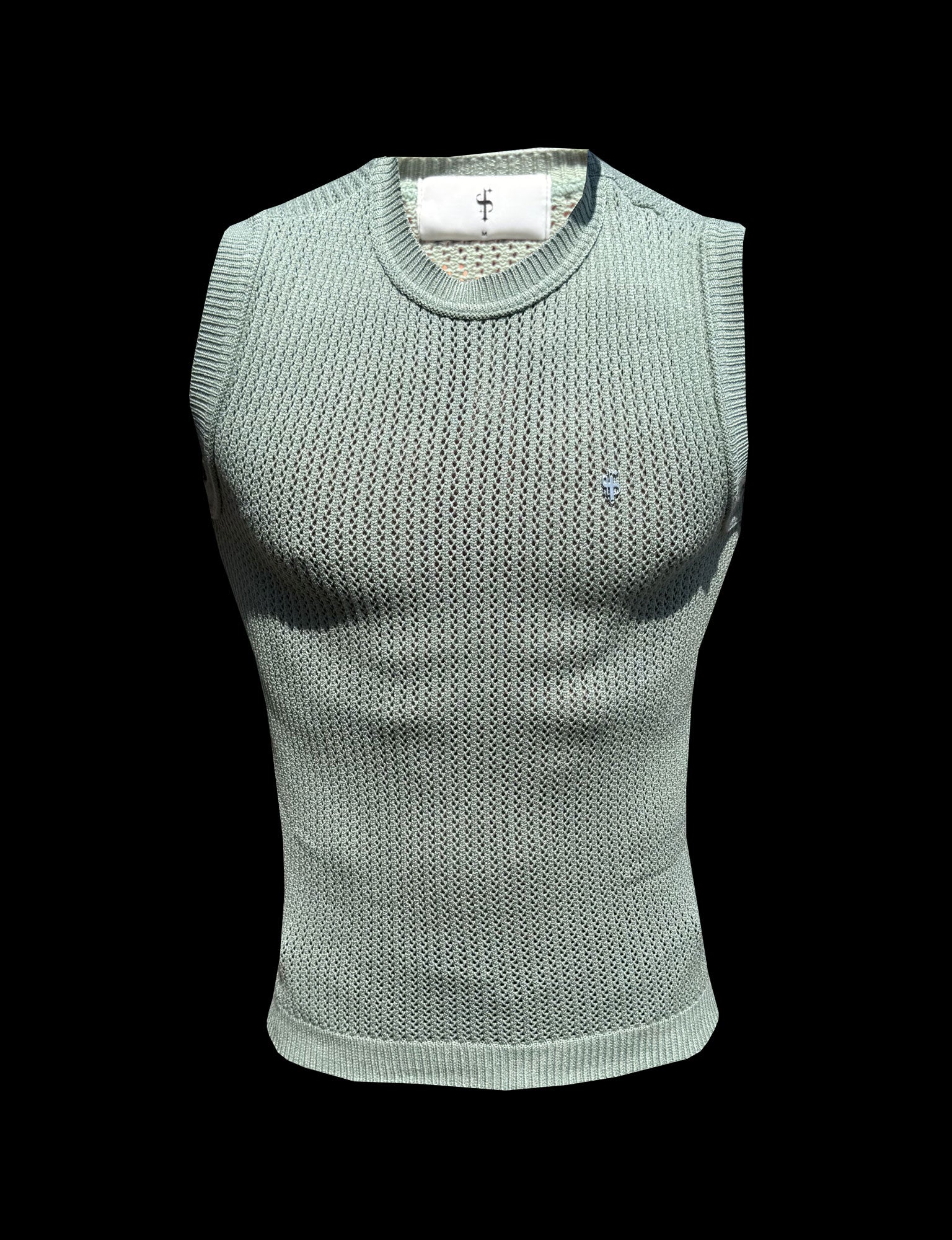 Sage / Silver Viscose Crochet Knitted Vest - FSJ167  (PRE ORDER 29TH JUNE)