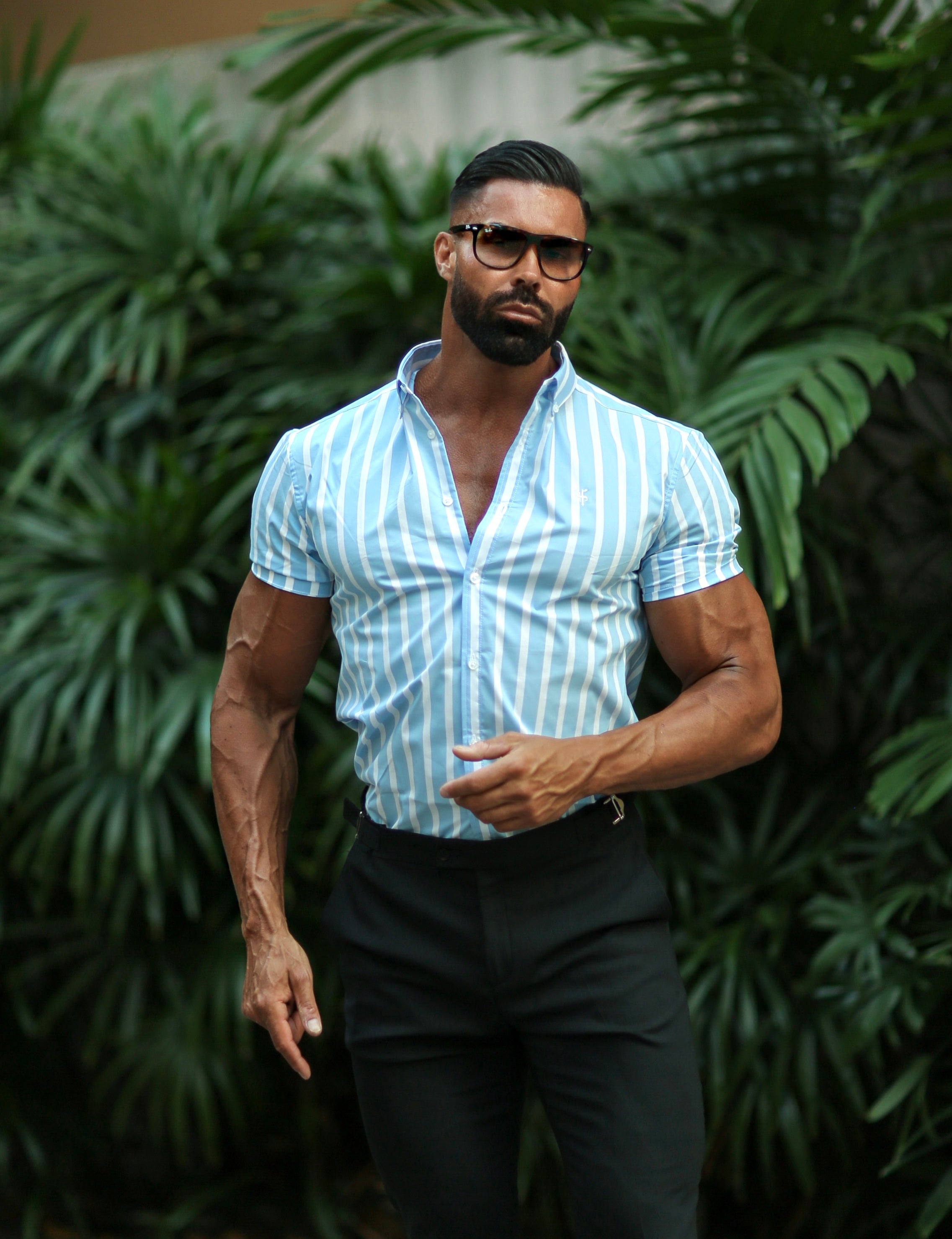 Classic Light Blue and White Deckchair Woven Stripe Short Sleeve - FS976