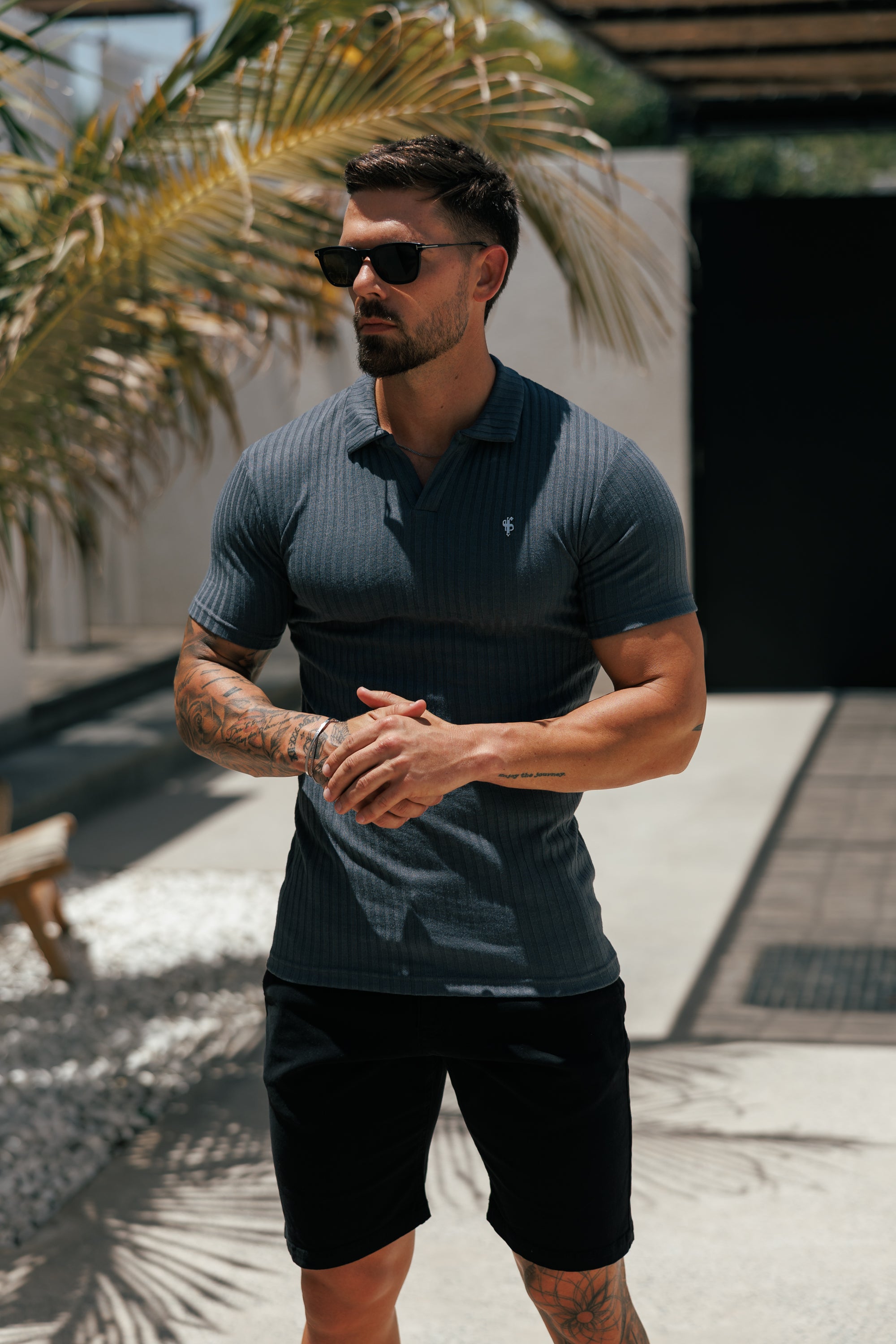 Charcoal / Silver Ribbed Revere Short Sleeve Polo Shirt - FSH1463 (PRE ORDER 16TH JUNE)