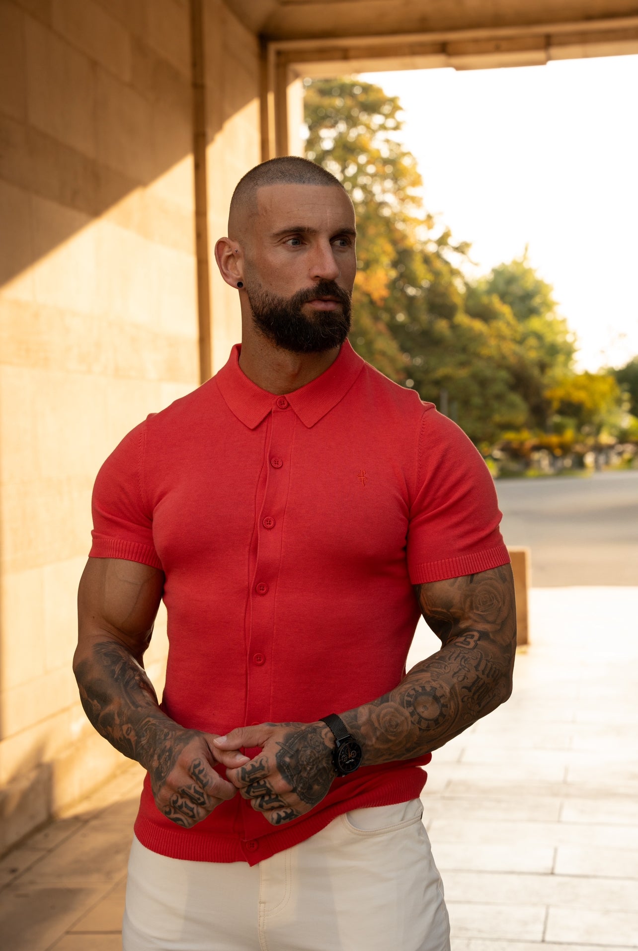 Classic Plain Coral Knitted Button Through Polo Short Sleeve - FSN164