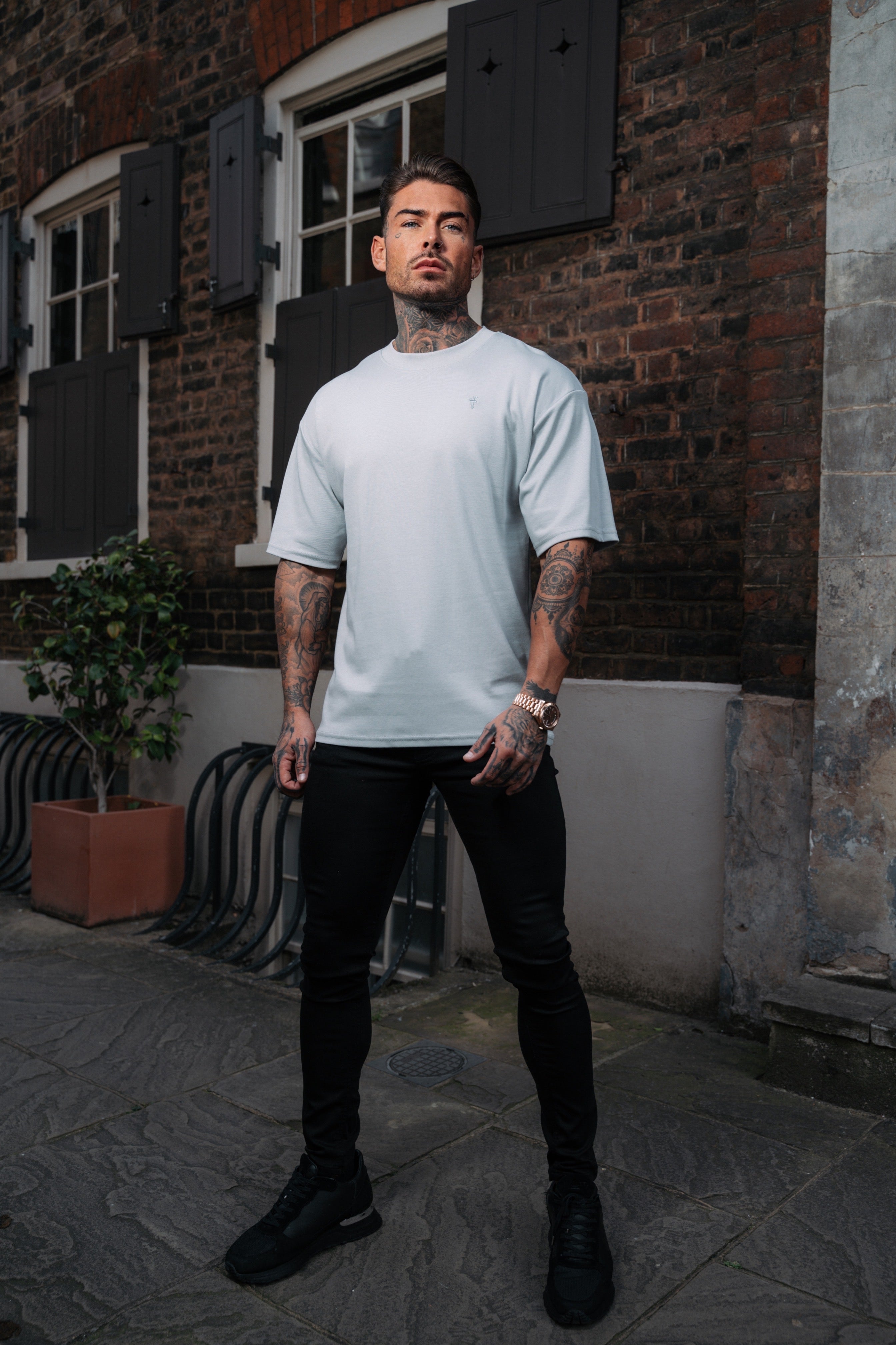 Classic Light Grey Oversized Crew T Shirt - FSH864