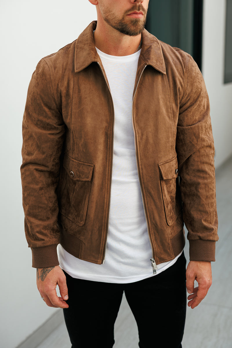 FS Suede Feel Light Brown Bomber Jacket - FSN229