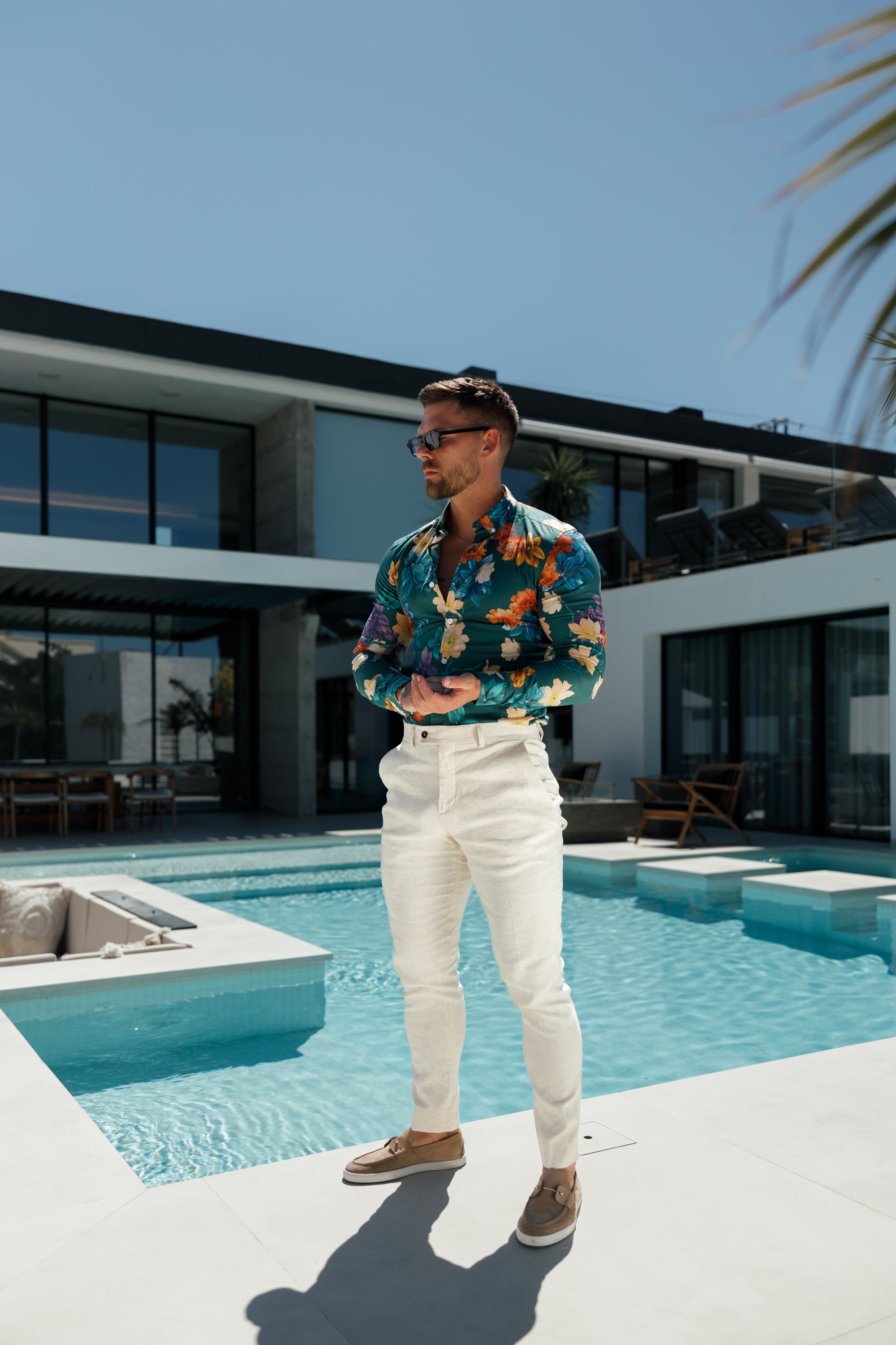 Slim Formal Cream Linen Trousers With Belt Loops - FST019