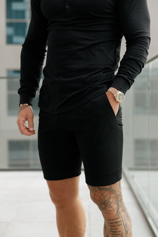 Father Sons Tailored Black Shorts With Belt Loops - FSTS001