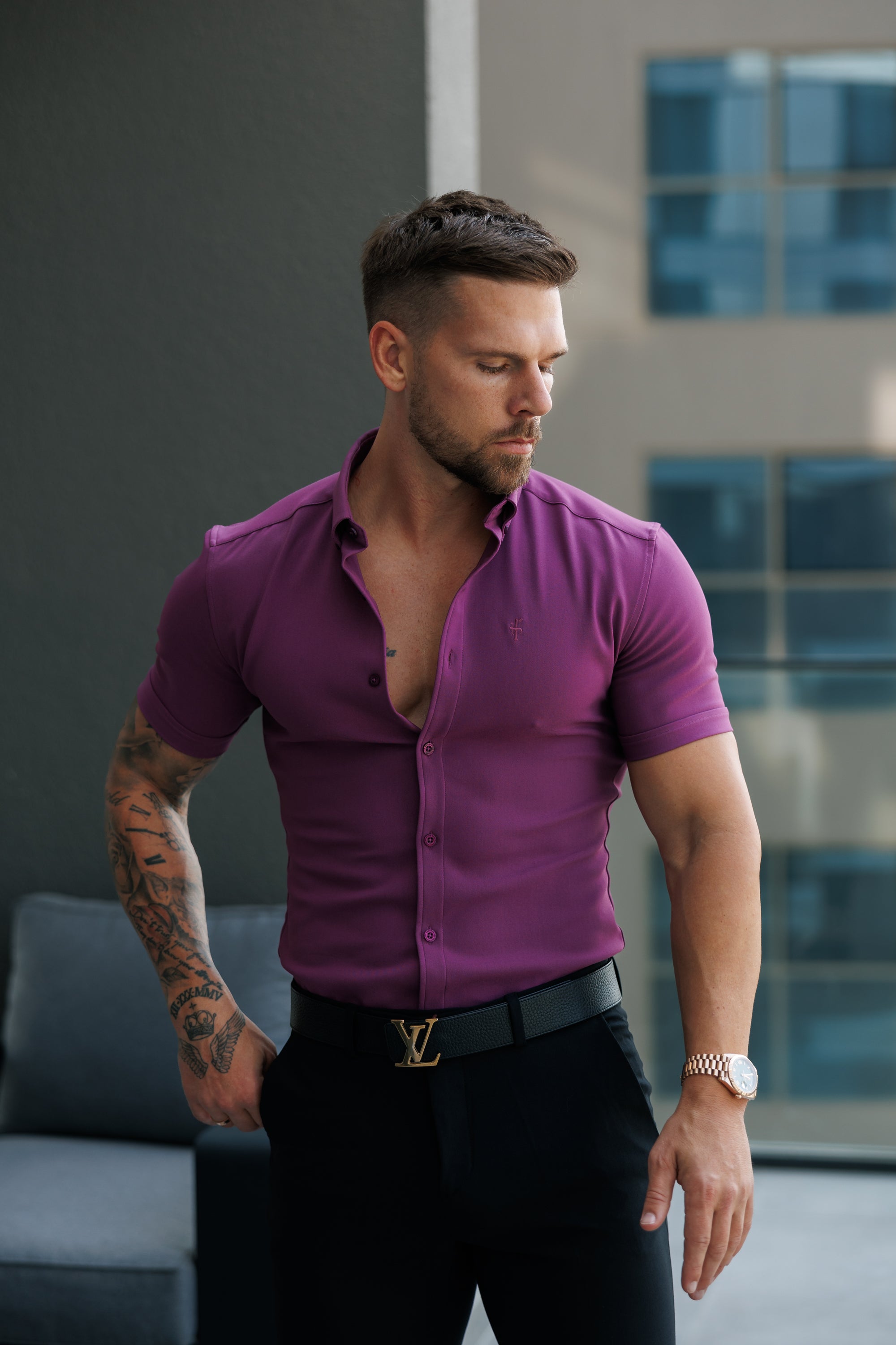 Super Slim SS Grape Juice Scuba with Button Down Collar - FS1119