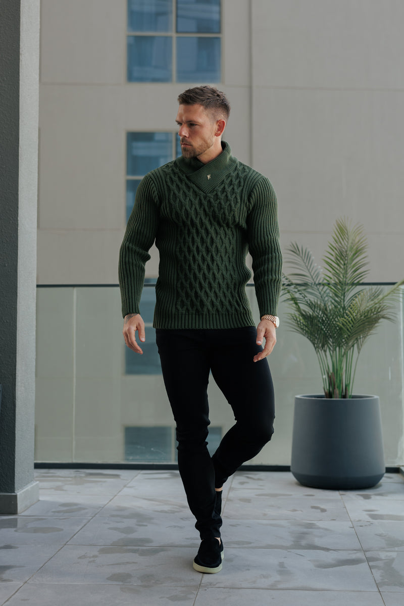 Father Sons Chunky Cable Knit Olive Jumper - FSJ061