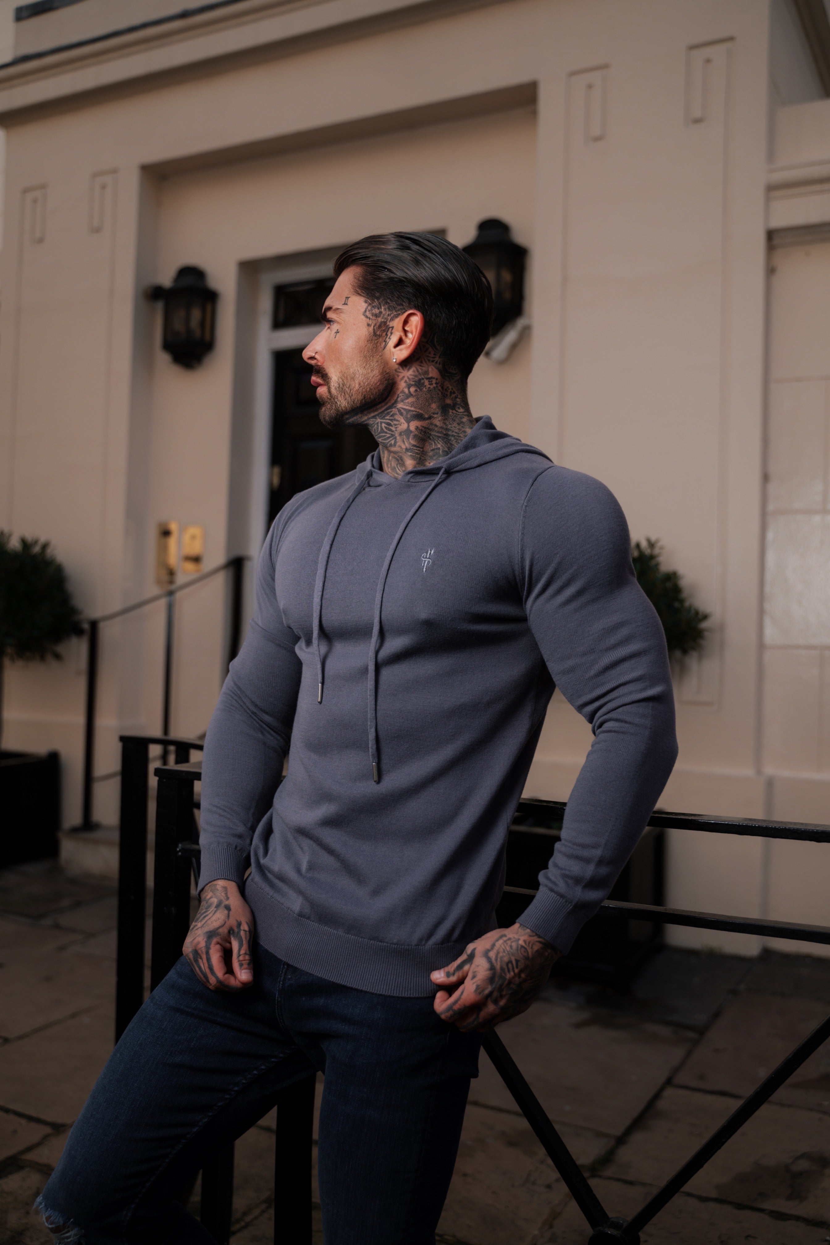 Gunmetal Knitted Overhead Hoodie - FSN114