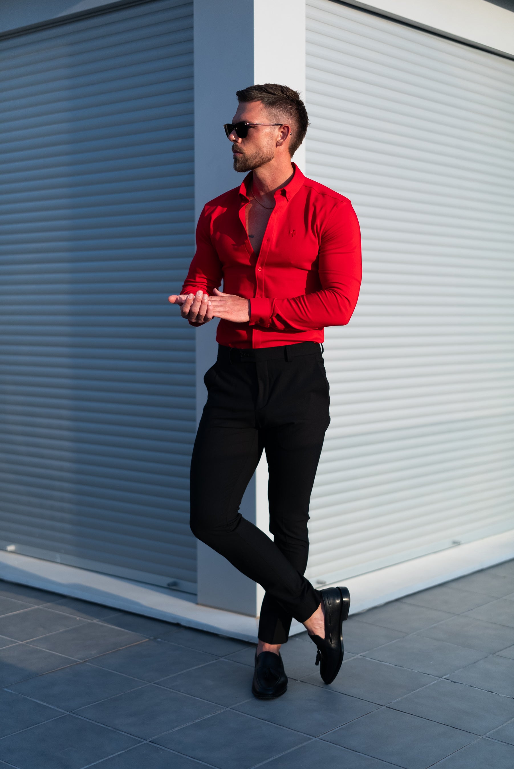 Super Slim LS Postbox Red Scuba with Button Down Collar - FS1186