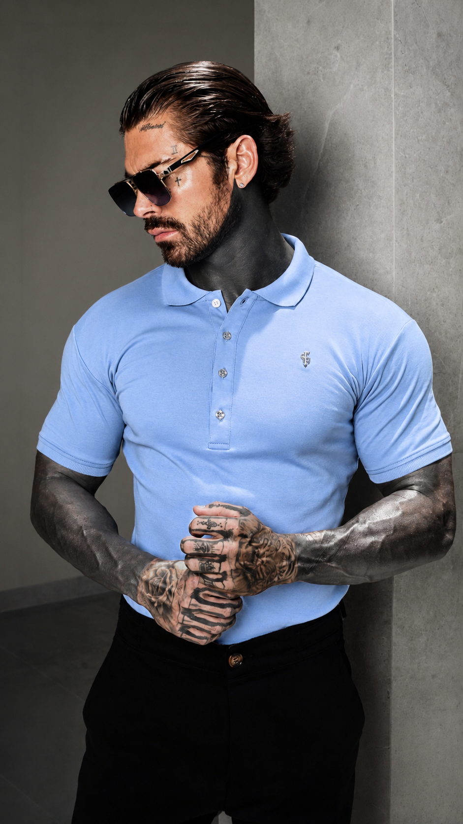 Classic Blue / Silver Pima Cotton Polo Short Sleeve  - FSH1549
