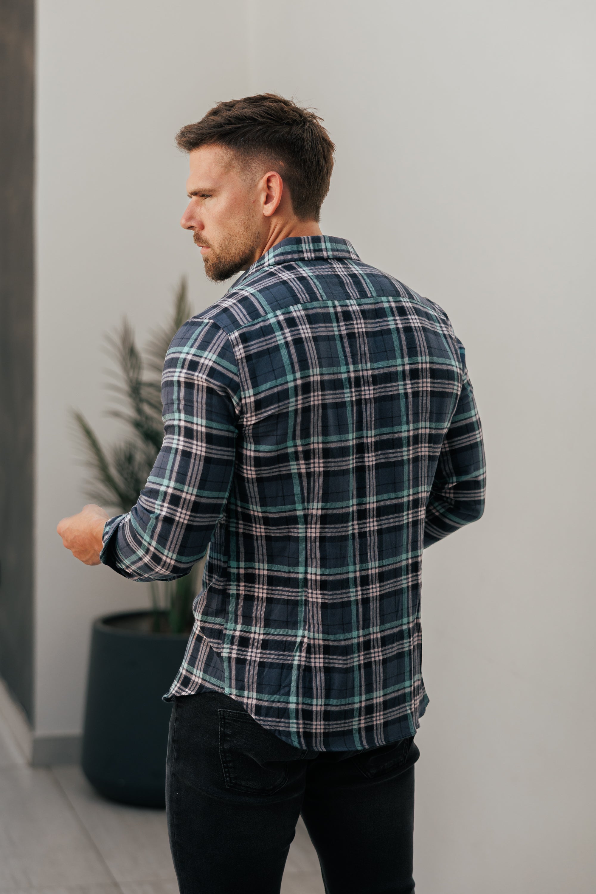 Navy / Green / Pink Check Shacket With Double Pockets - FS1195